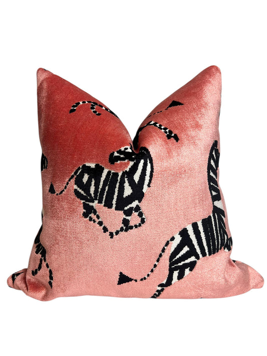 Dancing Zebra Pink Velvet Pillow Cover, Exotic Animal Print Pillow Cover, Safari Decor Velvet Pillow, Pink and Black Zebra Cushion