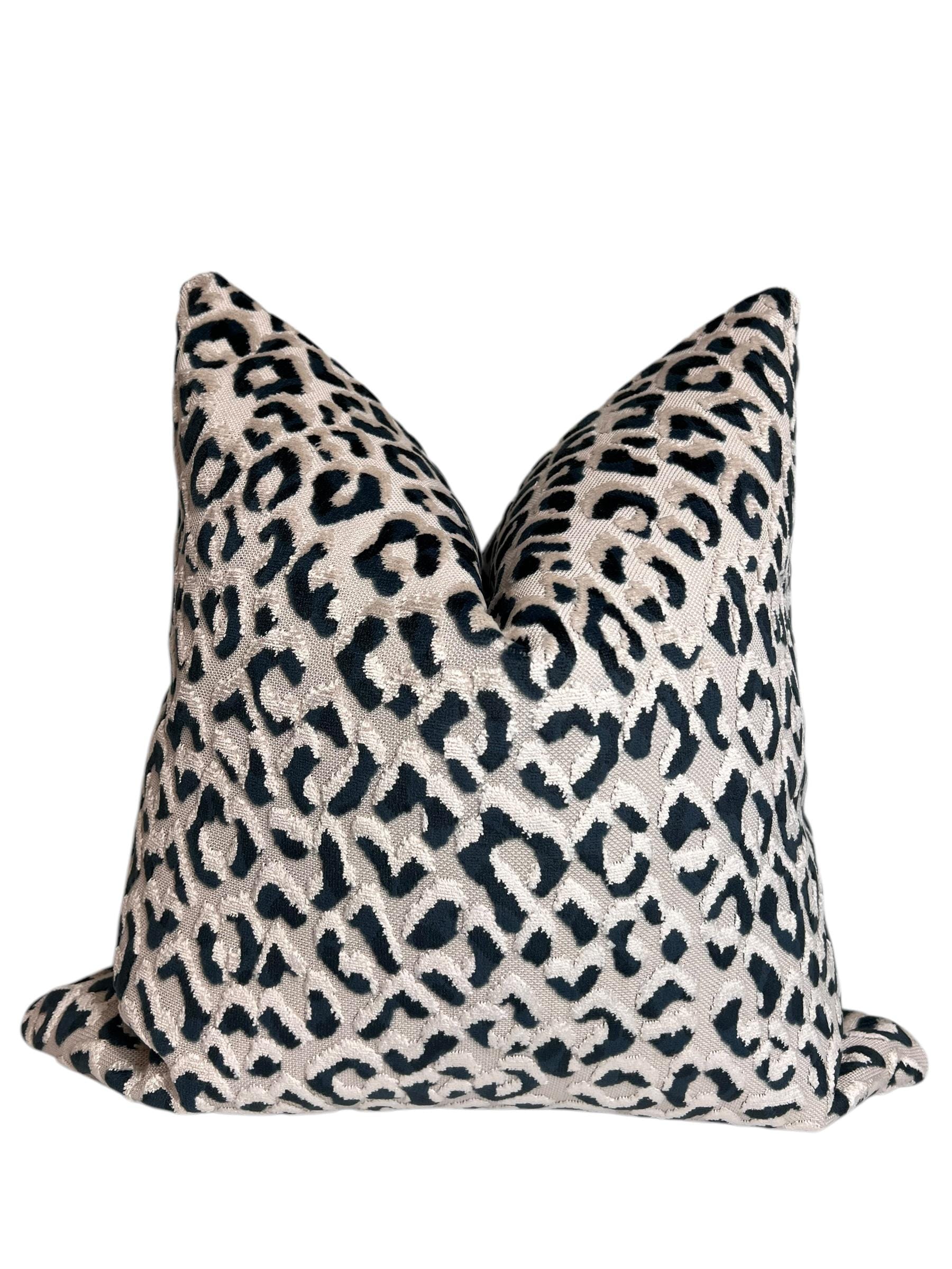 Handmade Blue Leopard Print Velvet Pillow Cover