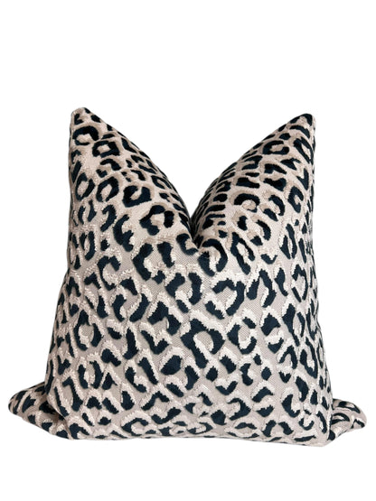 Leopard Print Pillow Cover, blue raised Velvet Ocelot, Animal Print Pillow, Cheetah Velvet Pillow Cushion, modern accent throw Cushion