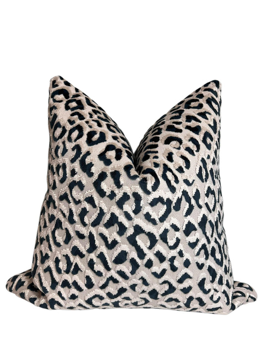 Leopard Print Pillow Cover, blue raised Velvet Ocelot, Animal Print Pillow, Cheetah Velvet Pillow Cushion, modern accent throw Cushion