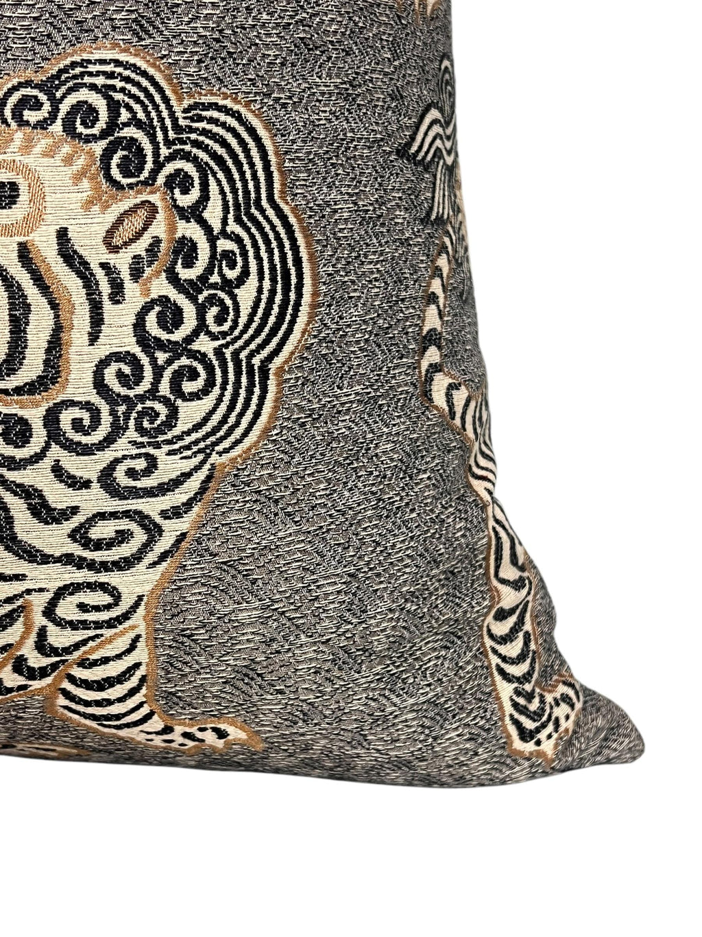 Tiger dragon Chinoiserie Pillow, Grey Katmandu Tibetan dragon Pillow Cover, Designer Pillow Cover, Oriental Tiger Pillow, Foo dog Pillow