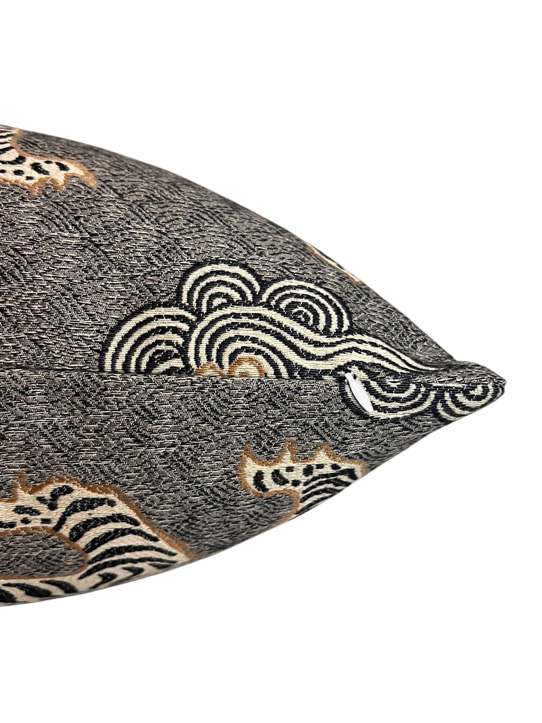 Tiger dragon Chinoiserie Pillow, Grey Katmandu Tibetan dragon Pillow Cover, Designer Pillow Cover, Oriental Tiger Pillow, Foo dog Pillow