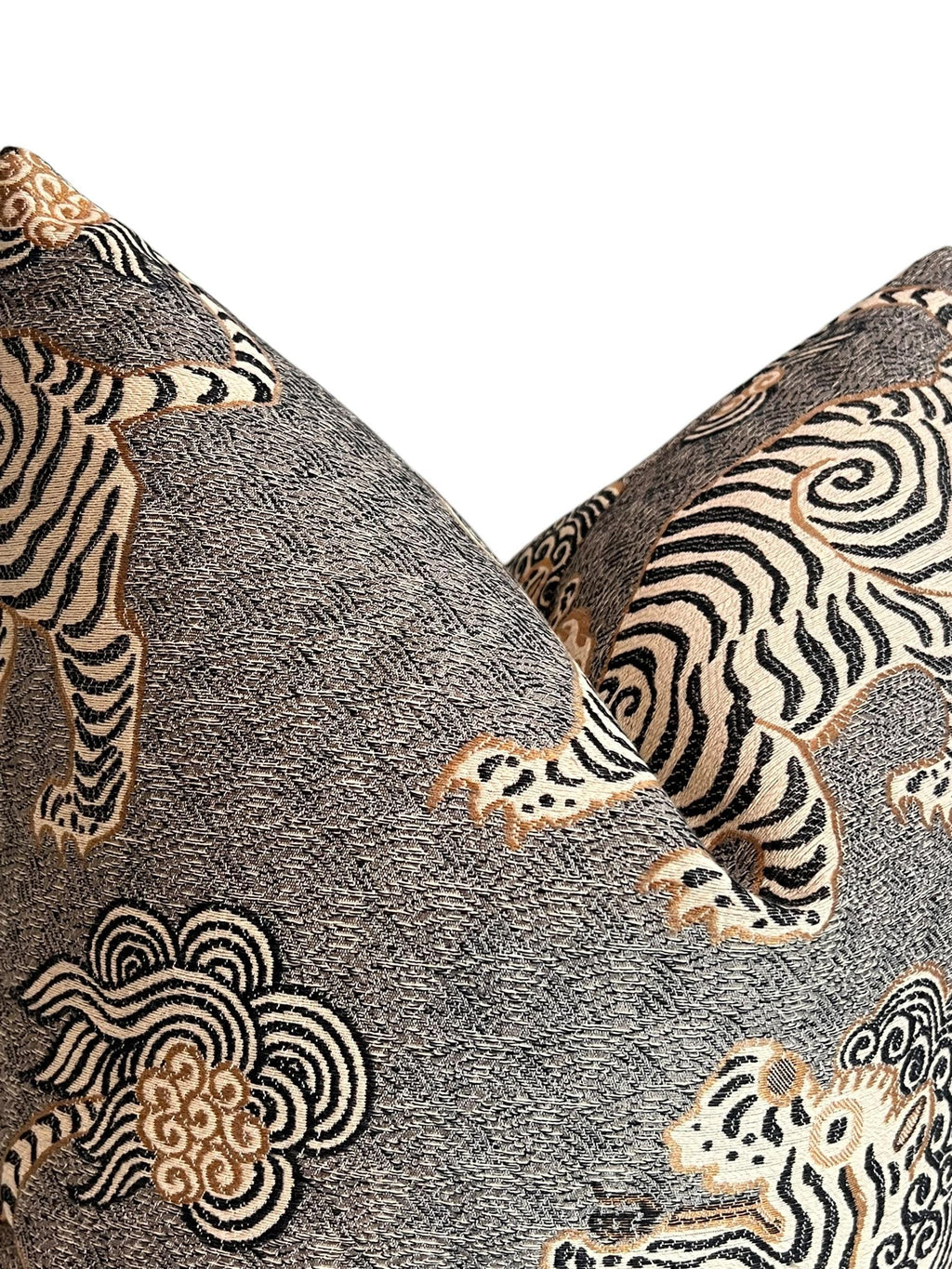 Tiger dragon Chinoiserie Pillow, Grey Katmandu Tibetan dragon Pillow Cover, Designer Pillow Cover, Oriental Tiger Pillow, Foo dog Pillow