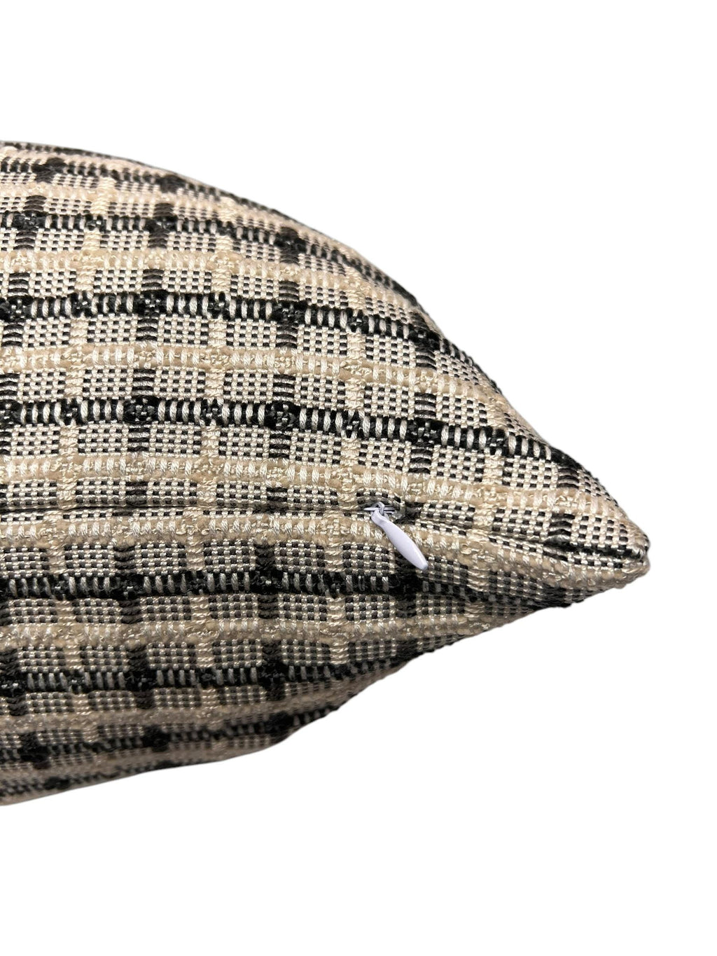 Handwoven Black and Beige Plaid Pillow Cover, Rustic Farmhouse Cushion