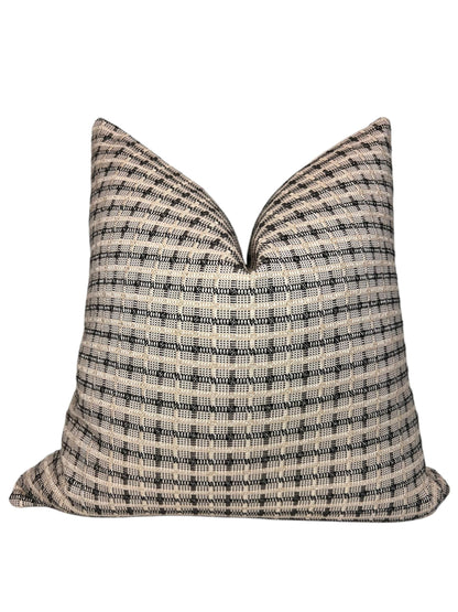 Black and Beige Plaid Pillow Cover, Woven Checkered Cushion, Neutral Decorative Pillow, Rustic Plaid Throw Pillow, Black Beige Grid Pillow