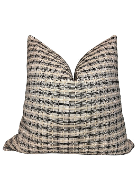 Black and Beige Plaid Pillow Cover, Woven Checkered Cushion, Neutral Decorative Pillow, Rustic Plaid Throw Pillow, Black Beige Grid Pillow