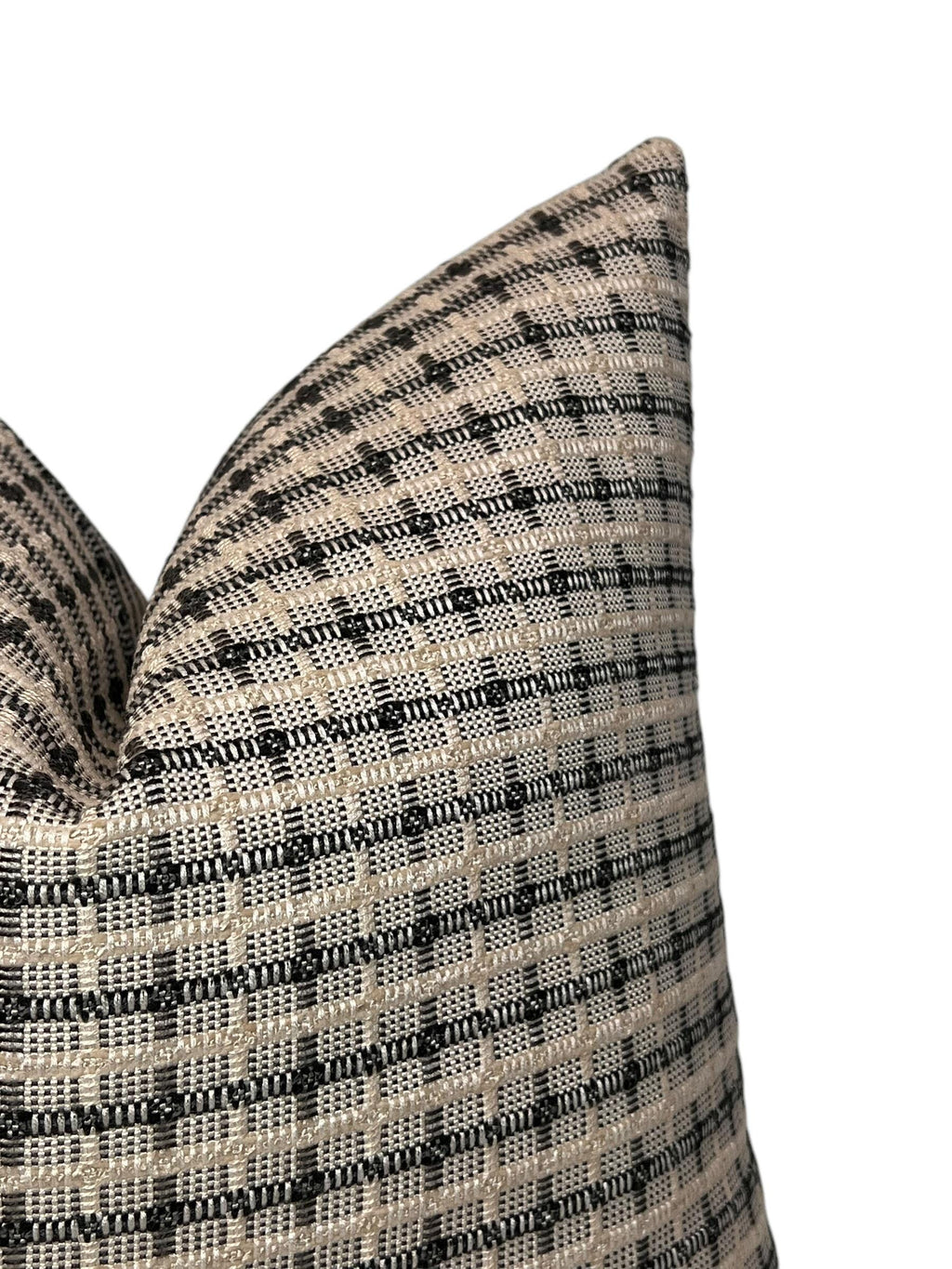 Handwoven Black and Beige Plaid Pillow Cover, Rustic Farmhouse Cushion