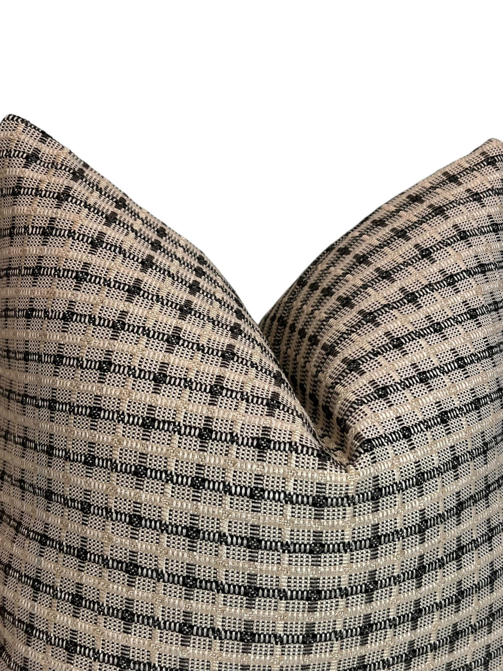 Handwoven Black and Beige Plaid Pillow Cover, Rustic Farmhouse Cushion