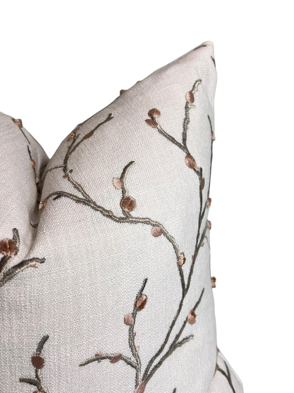 Embroidered Cherry Blossom Pillow Cover | Linen Blend Cushion, Handmade
