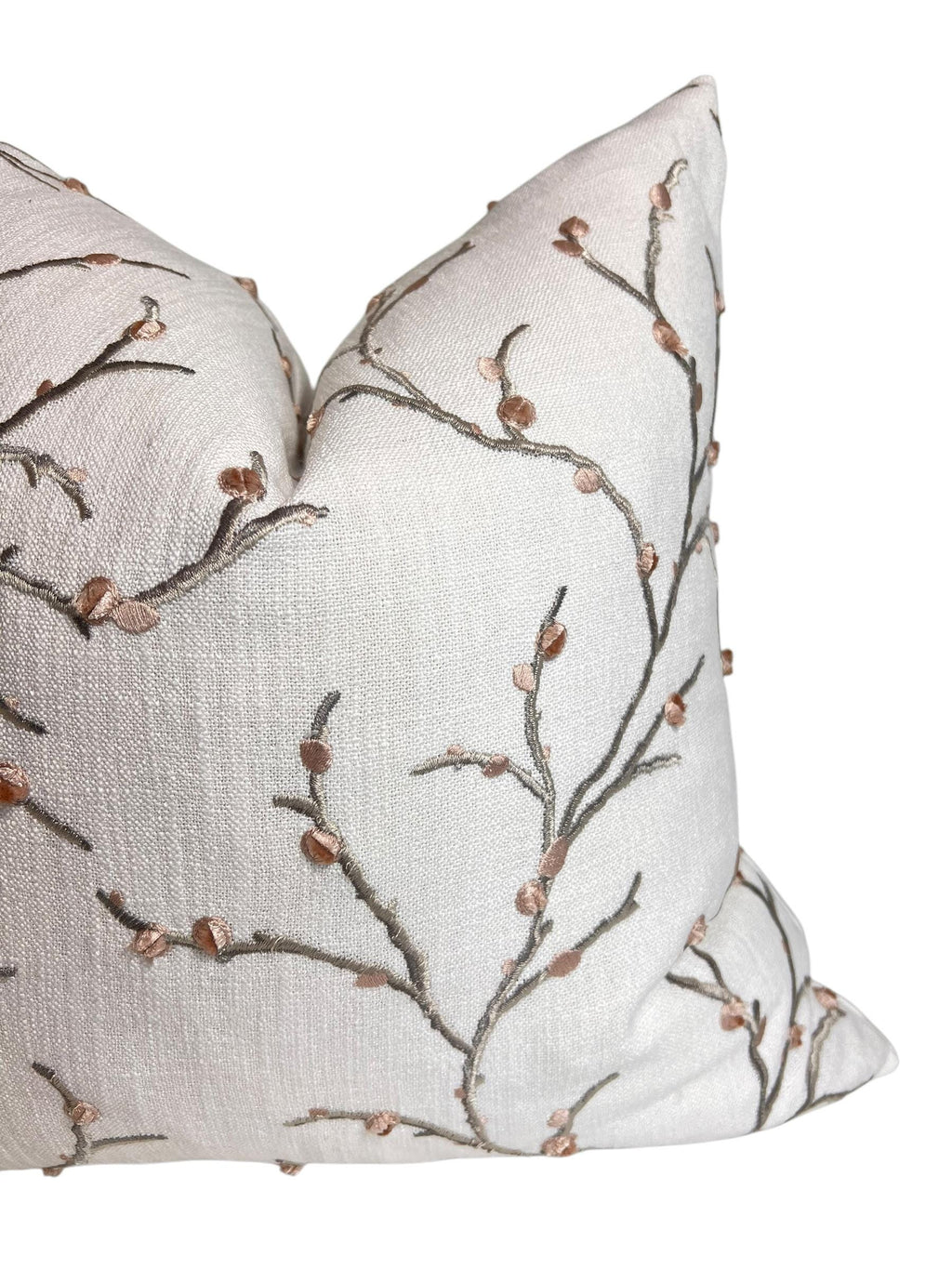 Embroidered Cherry Blossom Pillow Cover | Linen Blend Cushion, Handmade
