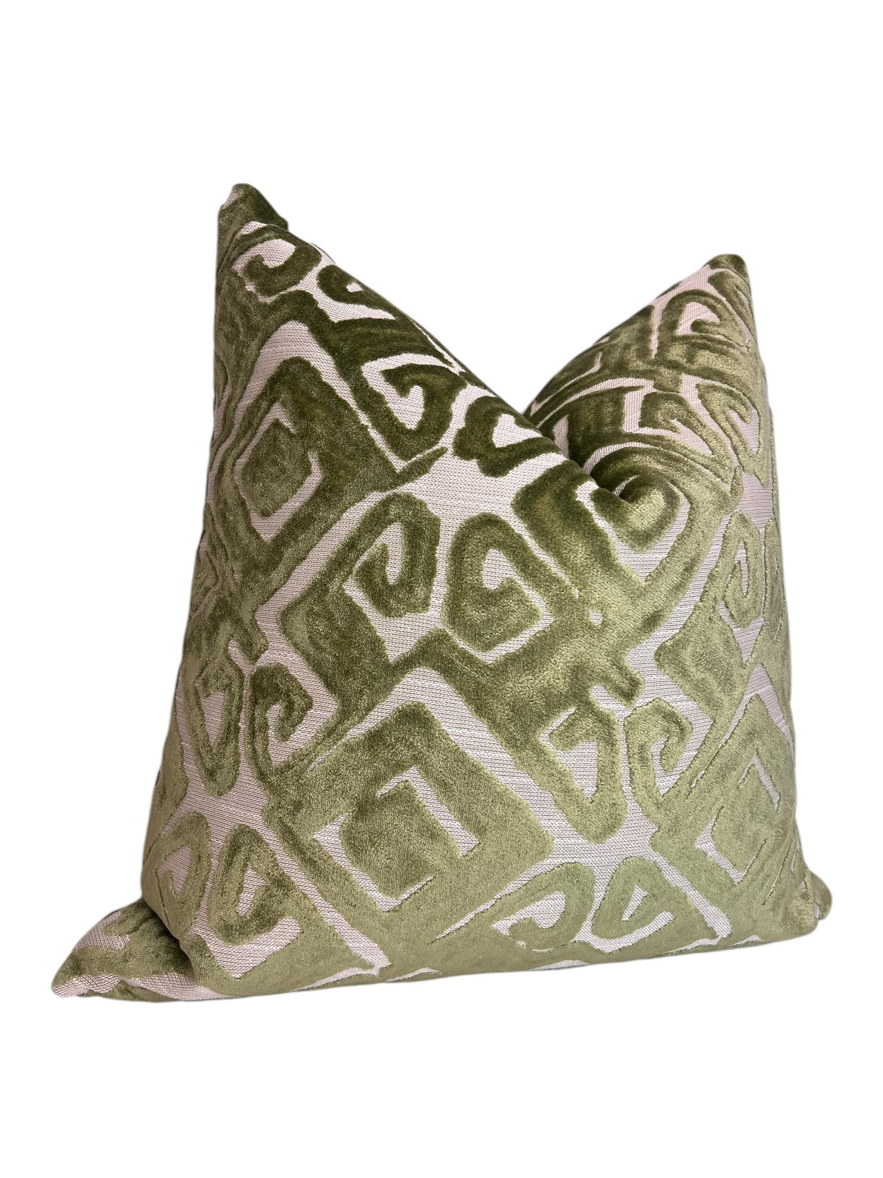 Chartreuse Green Designer Cut Velvet Throw Pillow Cover Green Velvet Geometric Pillow, Abstract Velvet Pillow, tribal Inspired velvet Pillow