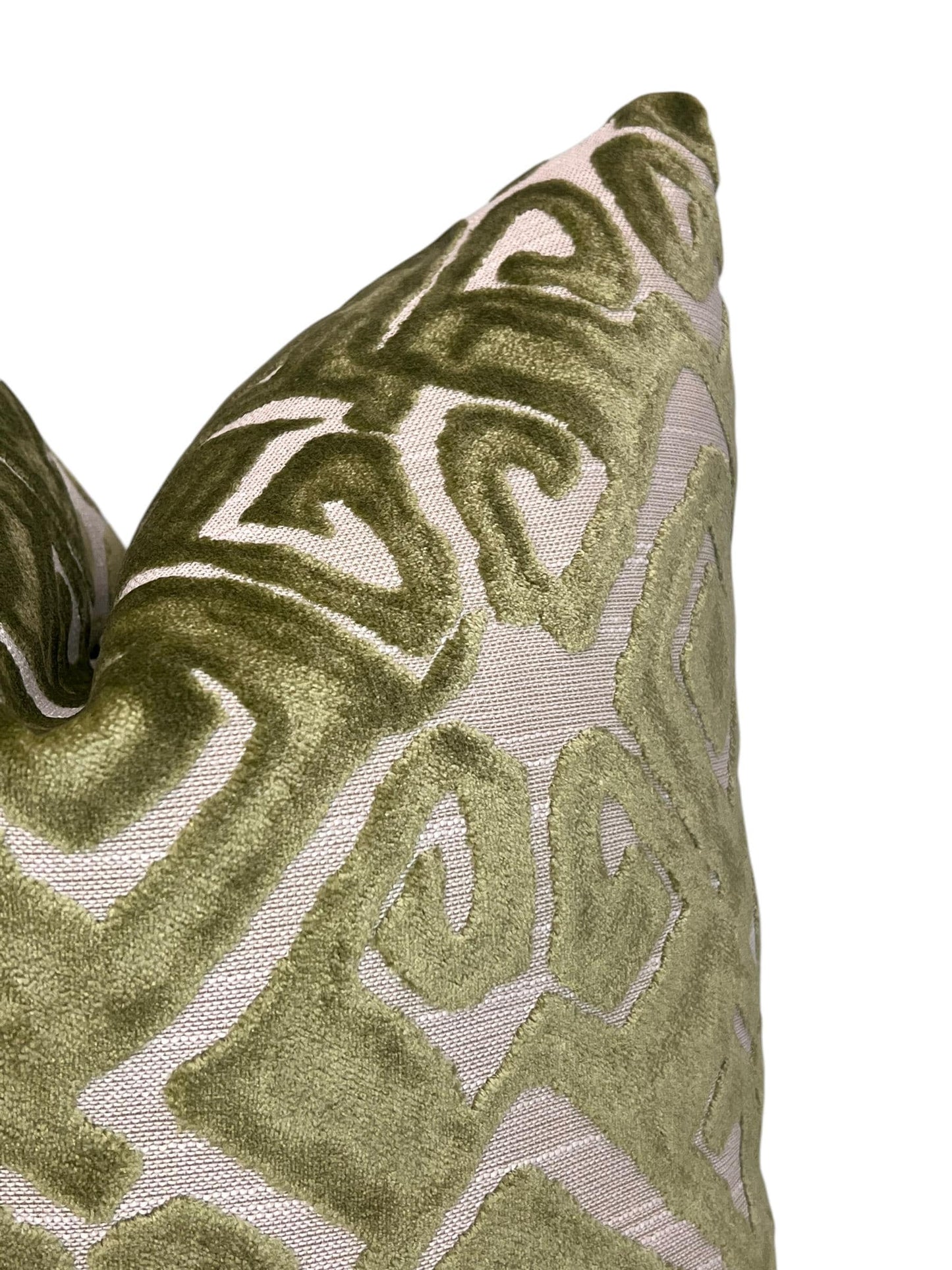 Chartreuse Green Designer Cut Velvet Throw Pillow Cover Green Velvet Geometric Pillow, Abstract Velvet Pillow, tribal Inspired velvet Pillow