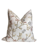 Embroidered Linen Pillow Cover, Botanical Vine Design, Handmade