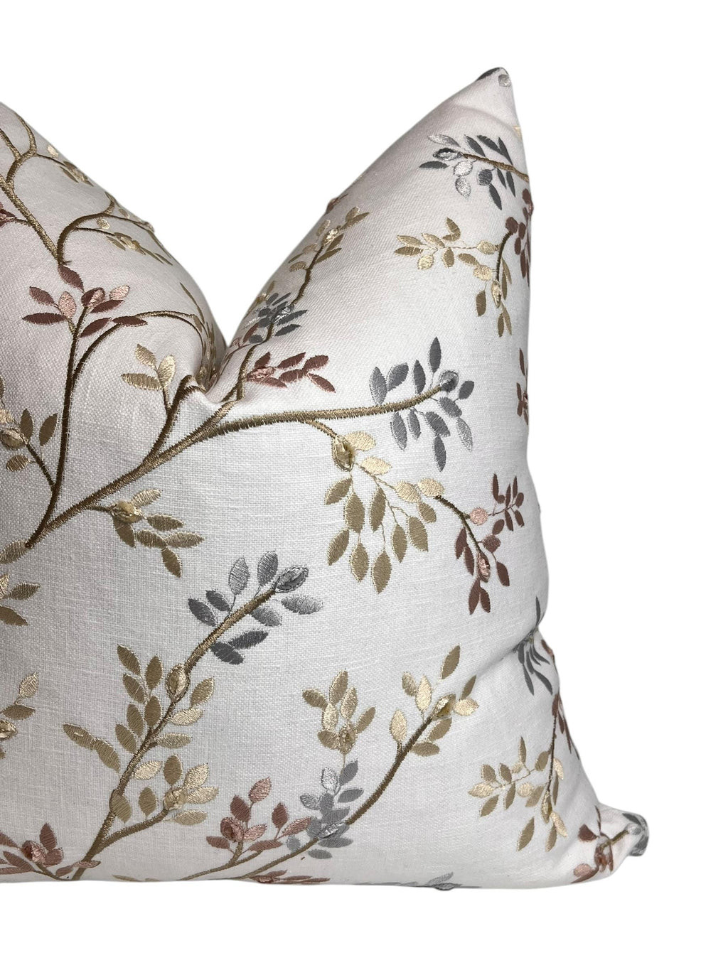 Embroidered Linen Pillow Cover, Botanical Vine Design, Handmade