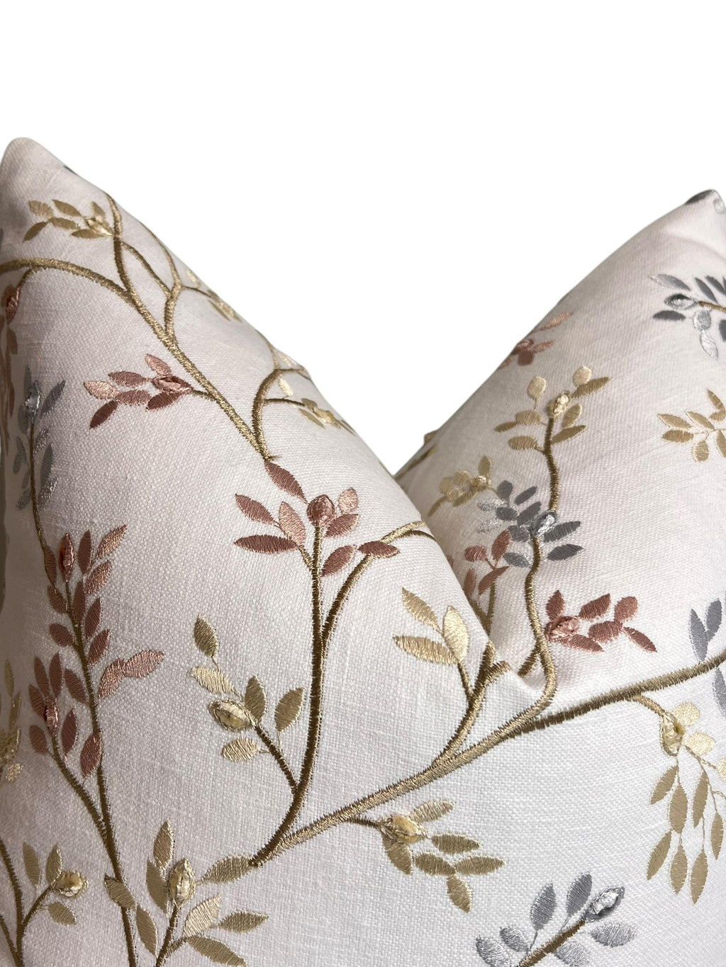 Embroidered Linen Pillow Cover, Botanical Vine Design, Handmade