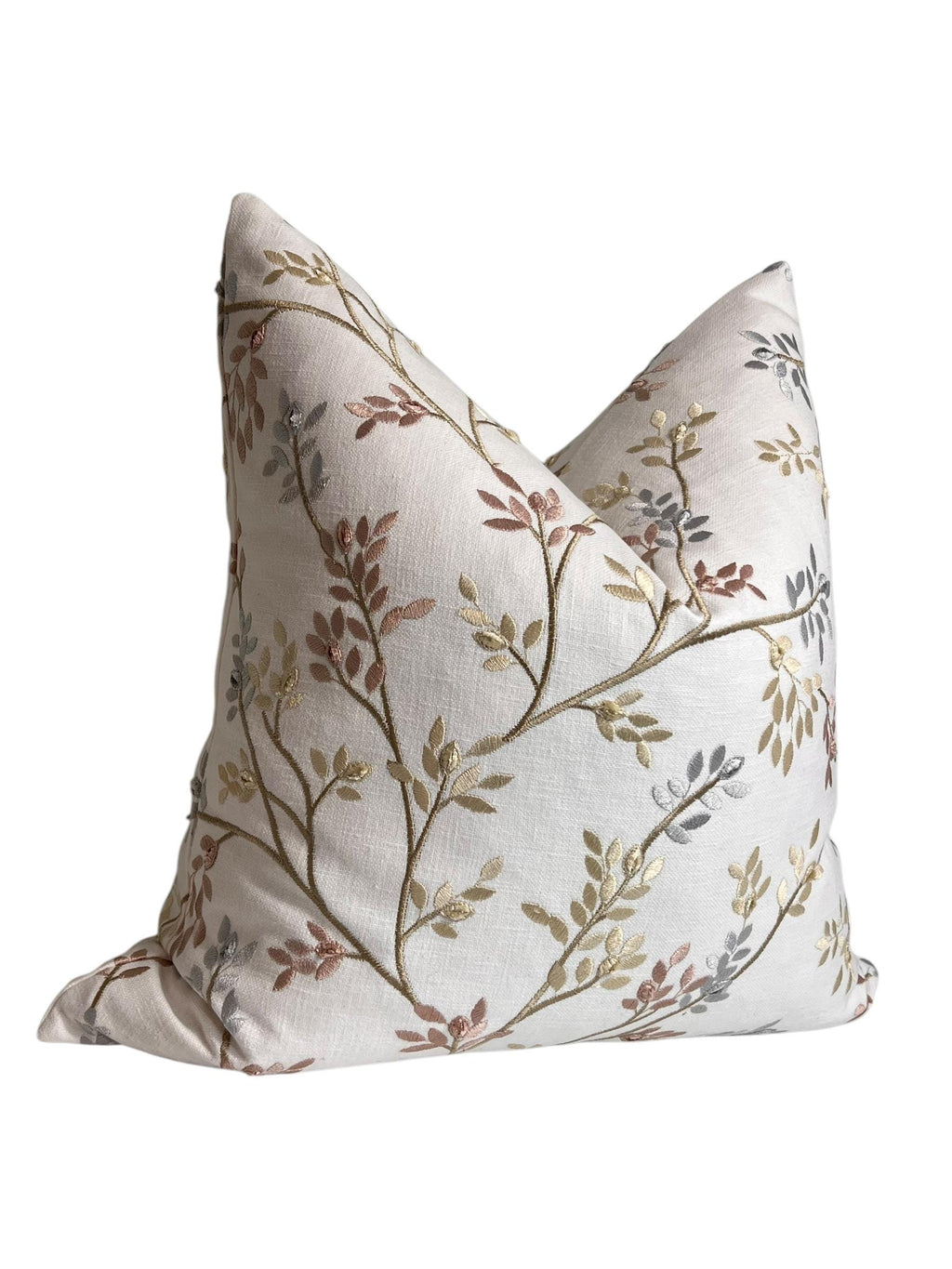 Embroidered Linen Pillow Cover, Botanical Vine Design, Handmade