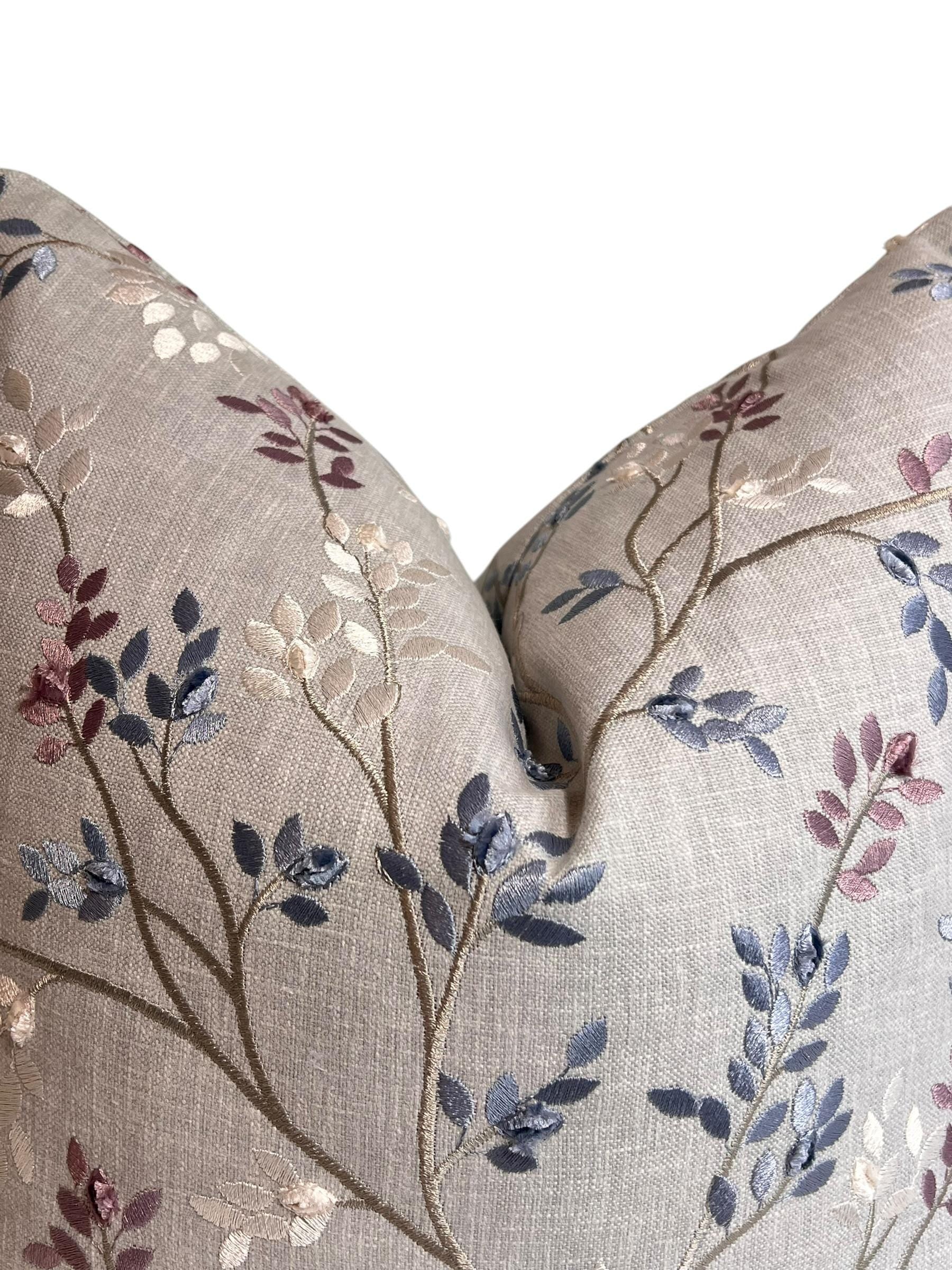 Embroidered Vine Pillow Cover, Botanical Embroidered Pillow, soft Linen throw Pillow, Handmade Branch Pillow Cover, Leaf embroidery Cushion