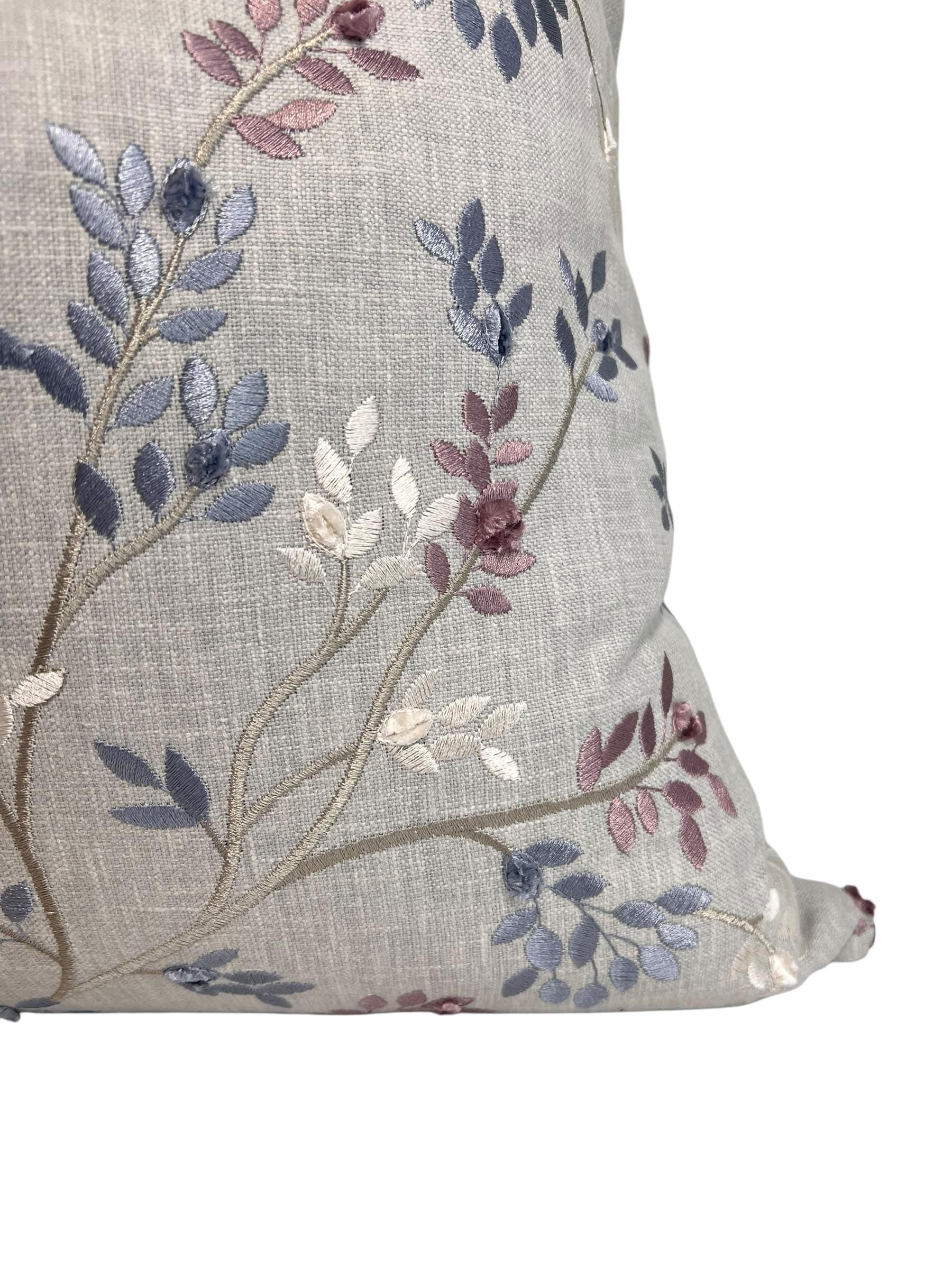 Embroidered Vine Pillow Cover, Botanical Embroidered Pillow, soft Linen throw Pillow, Handmade Branch Pillow Cover, Leaf embroidery Cushion
