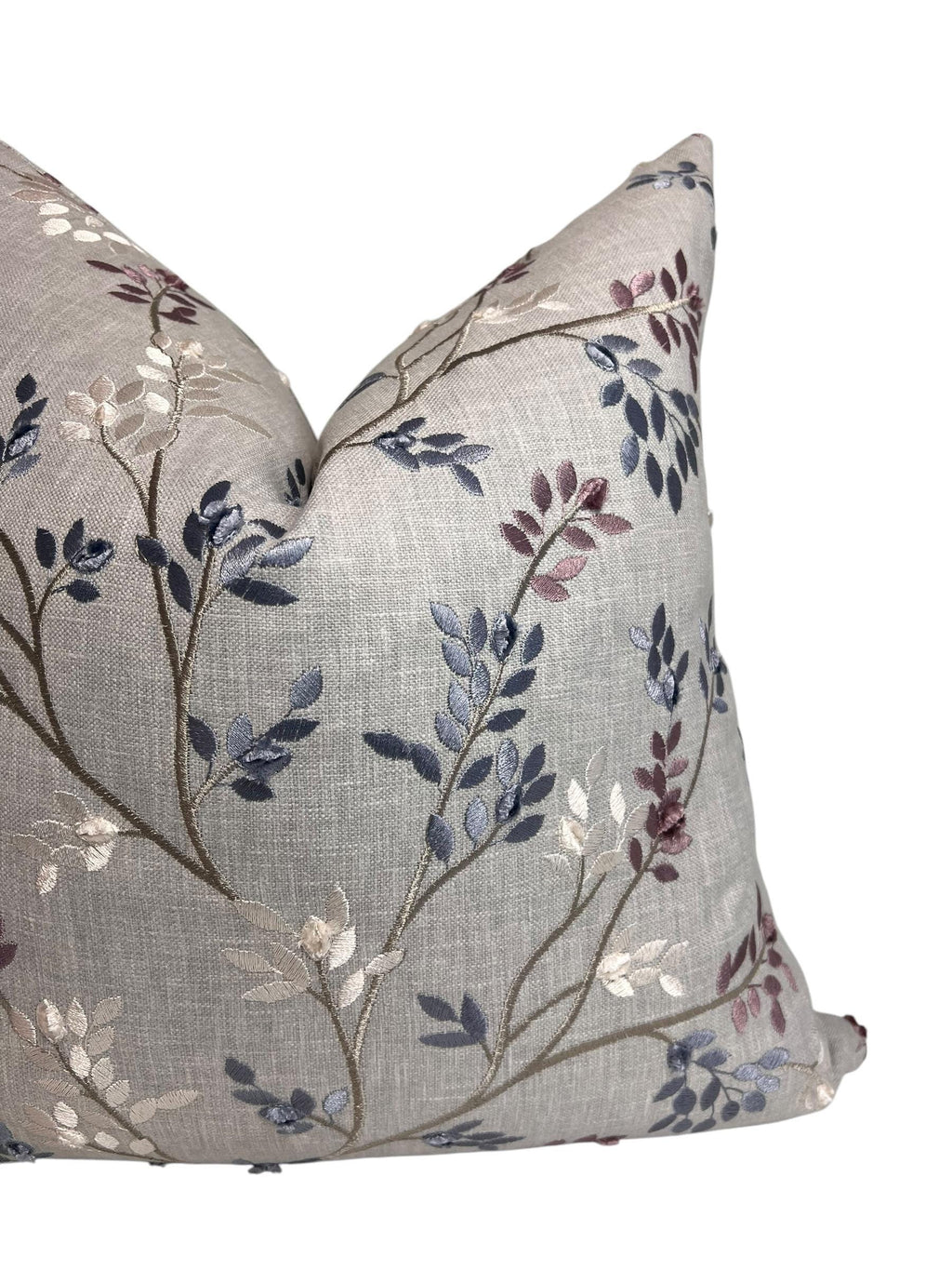 Embroidered Vine Pillow Cover, Botanical Embroidered Pillow, soft Linen throw Pillow, Handmade Branch Pillow Cover, Leaf embroidery Cushion