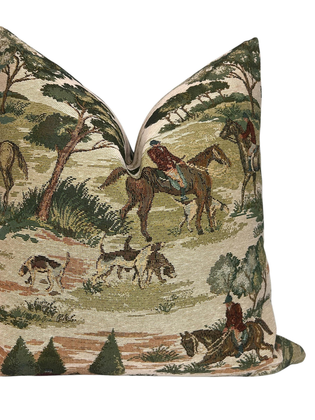 Equestrian Tapestry Pillow Cover | Vintage Horse Hunting Scene Cushion