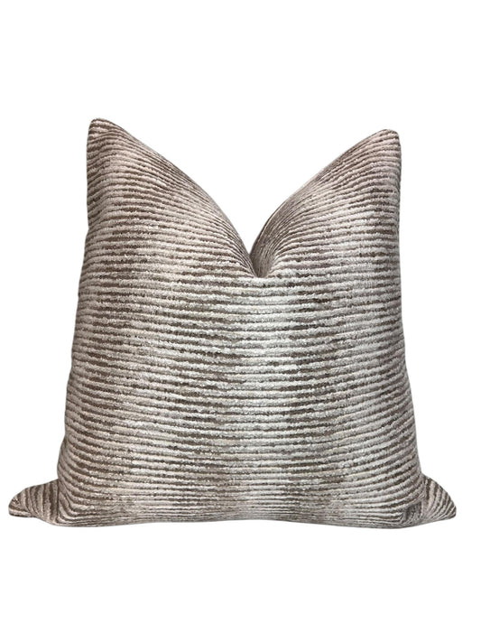 Textured Velvet Pillow Cover, Taupe and Ivory Striped Cushion, Modern Luxe Decor, Neutral Cut Velvet Pillow, Soft Ribbed Throw Pillow Cover