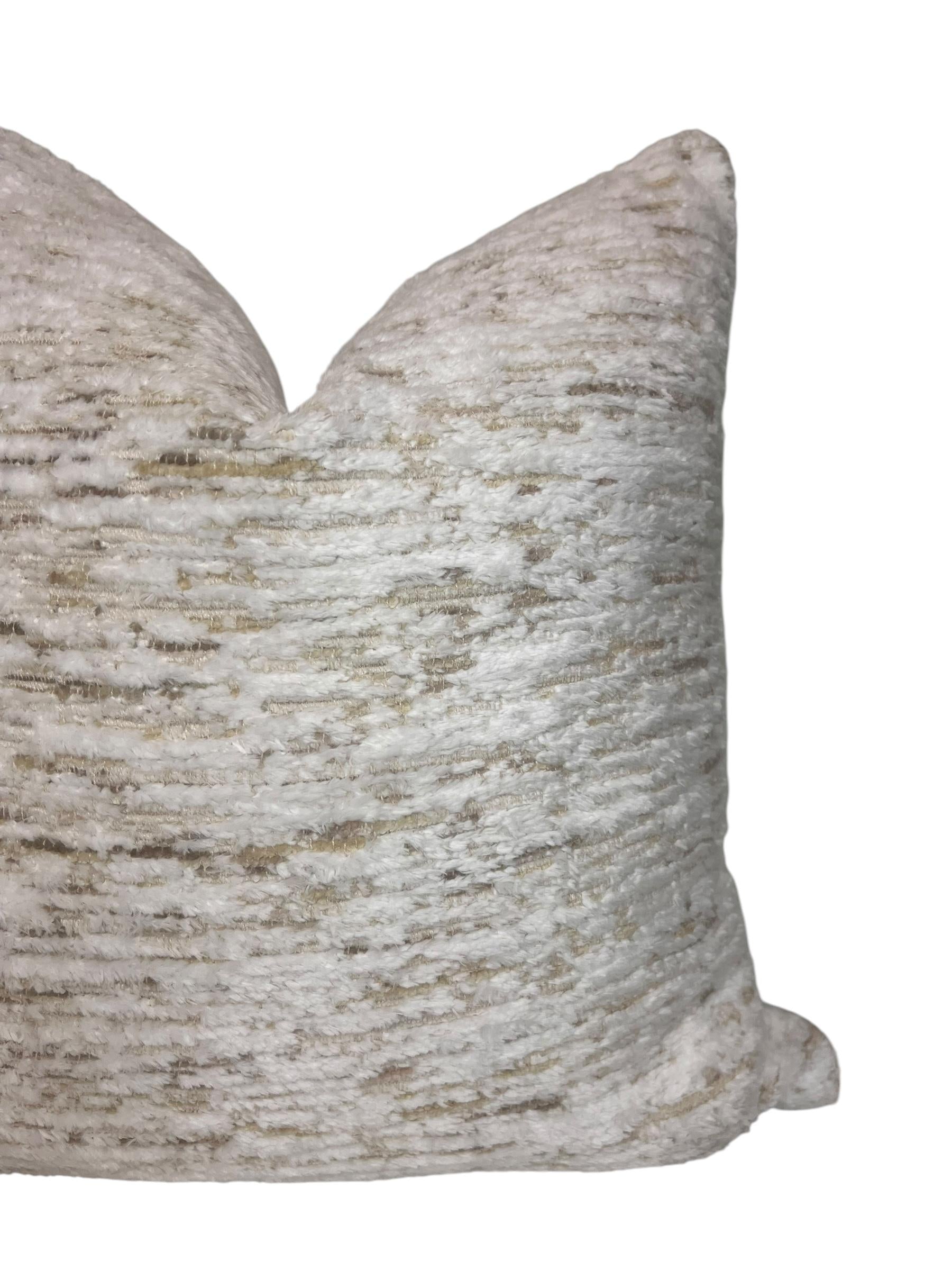 Plush Chenille Pillow Cover, Taupe and Ivory Striped Cushion, Modern Luxe Decor, Neutral Cut Velvet Pillow, Soft Ribbed Throw Pillow Cover