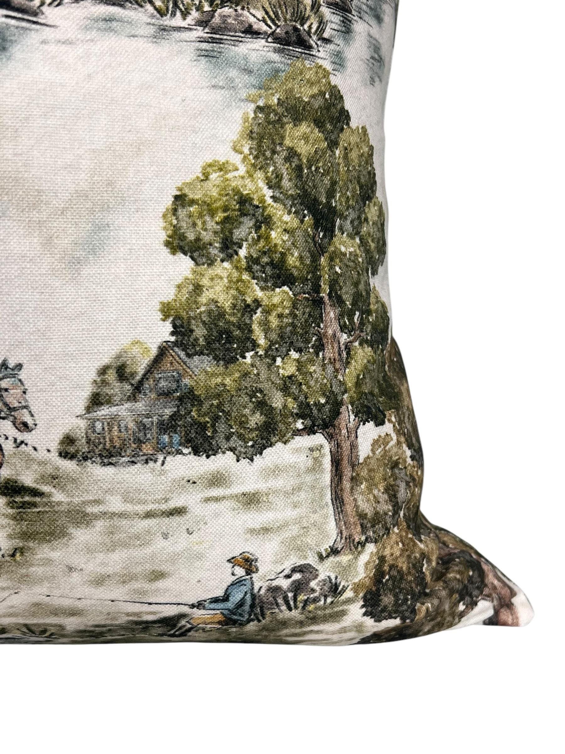 Equestrian Tapestry Pillow Cover | Vintage Horse & Hound Hunting Scene