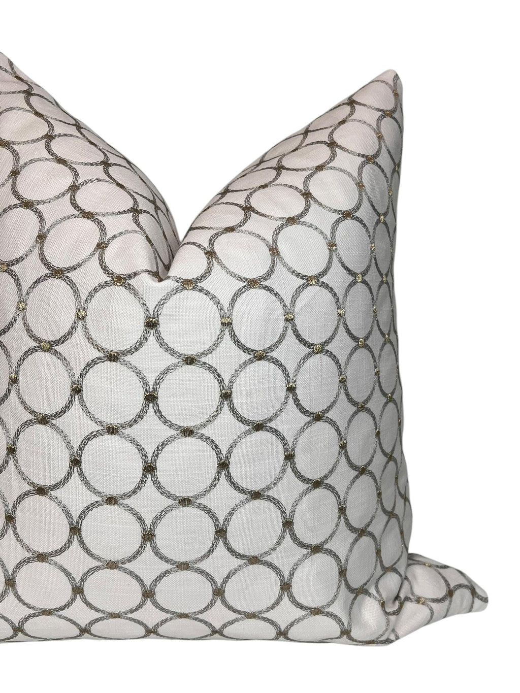 Geometric Embroidered Pillow Cover, Gold & Silver Ring Cushion, Handmade