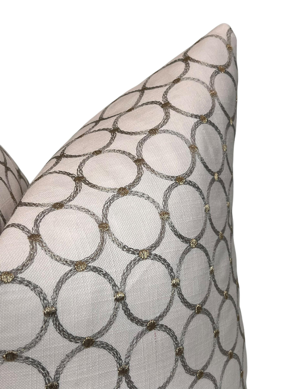 Geometric Embroidered Pillow Cover, Gold & Silver Ring Cushion, Handmade