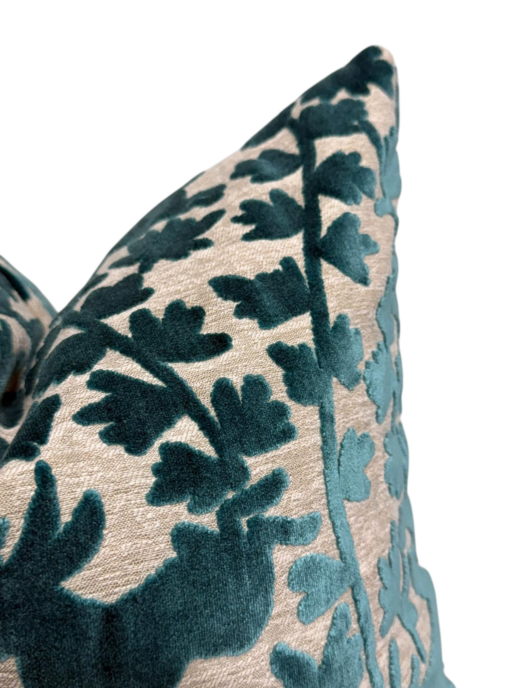 Azure Velvet Bunny Pillow Cover, Botanical Throw Pillow