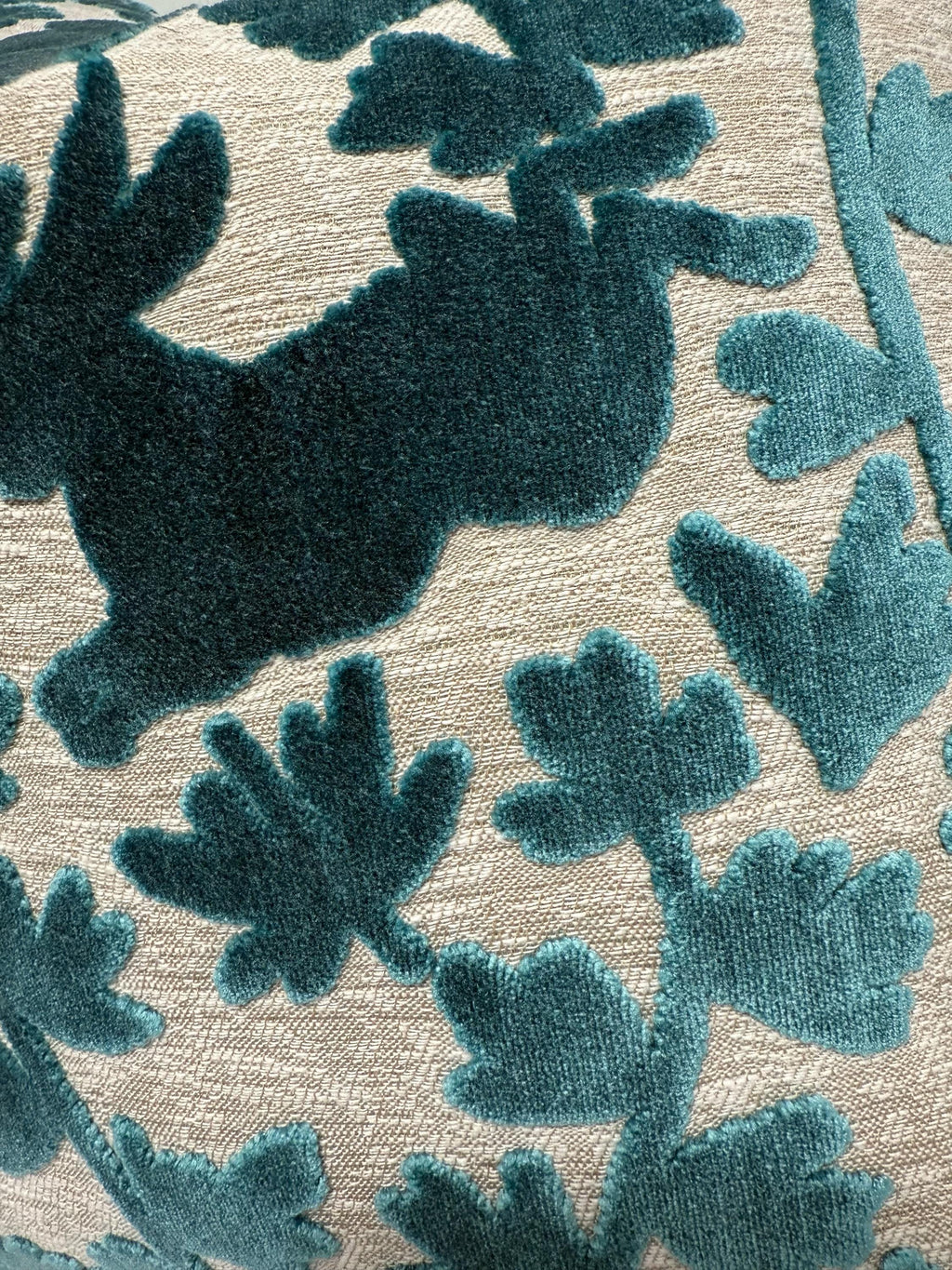 Azure Velvet Bunny Pillow Cover, Botanical Throw Pillow
