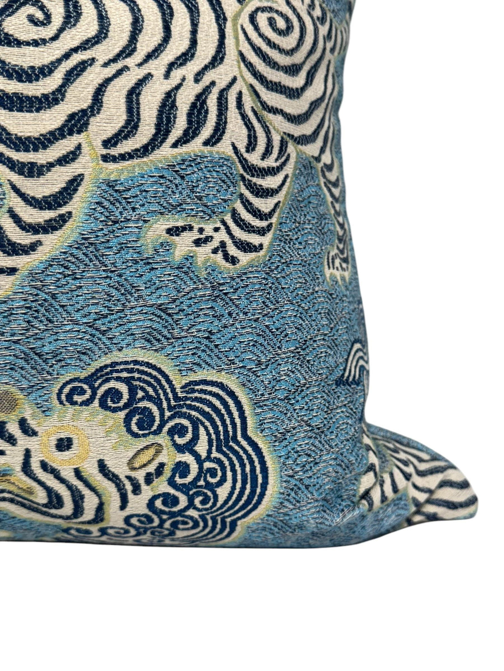 Oriental Tiger Pillow, Tiger dragon Chinoiserie Pillow,Azure Blue Katmandu Tibetan dragon Pillow Cover, Designer Pillow Cover, Foo dog