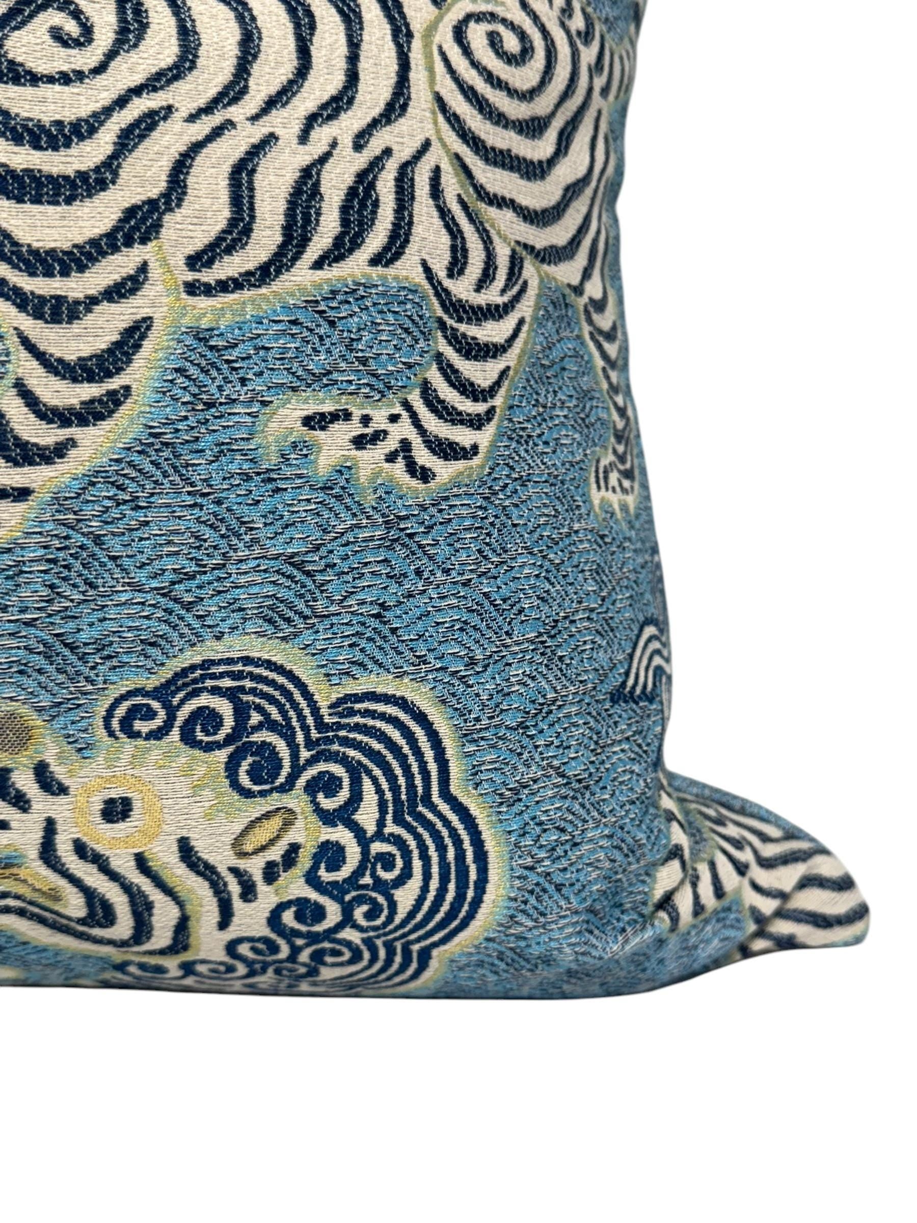 Oriental Tiger Pillow, Tiger dragon Chinoiserie Pillow,Azure Blue Katmandu Tibetan dragon Pillow Cover, Designer Pillow Cover, Foo dog