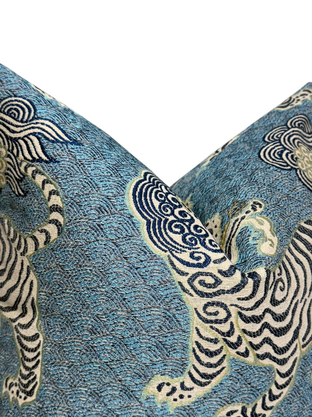 Oriental Tiger Pillow, Tiger dragon Chinoiserie Pillow,Azure Blue Katmandu Tibetan dragon Pillow Cover, Designer Pillow Cover, Foo dog