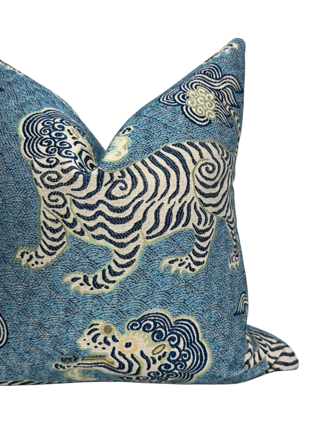 Oriental Tiger Pillow, Tiger dragon Chinoiserie Pillow,Azure Blue Katmandu Tibetan dragon Pillow Cover, Designer Pillow Cover, Foo dog