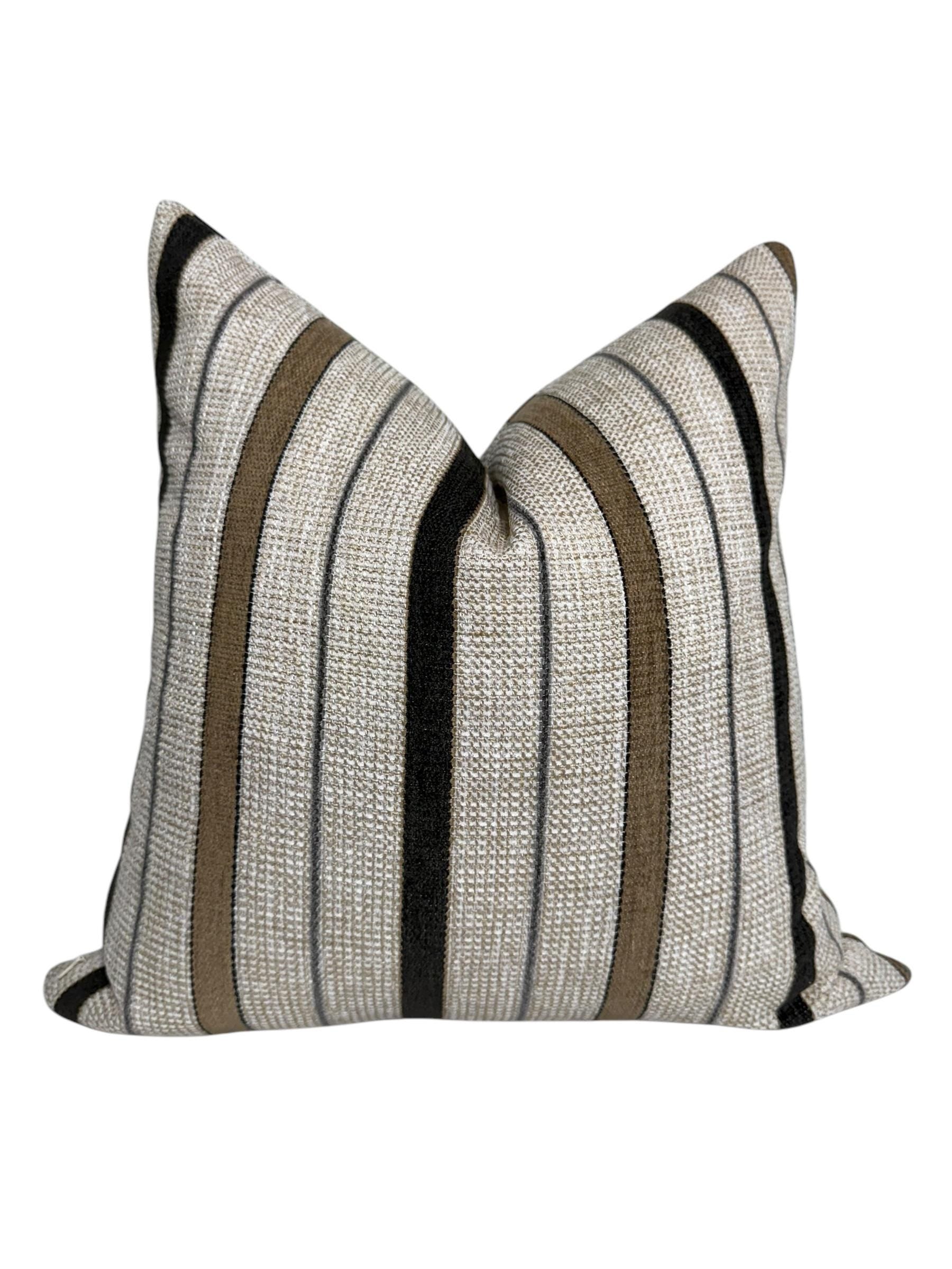 Neutral Striped Pillow Cover | Textured Beige & Black Throw Pillow | Modern Farmhouse Cushion Cover | Handwoven Striped Pillow Cover