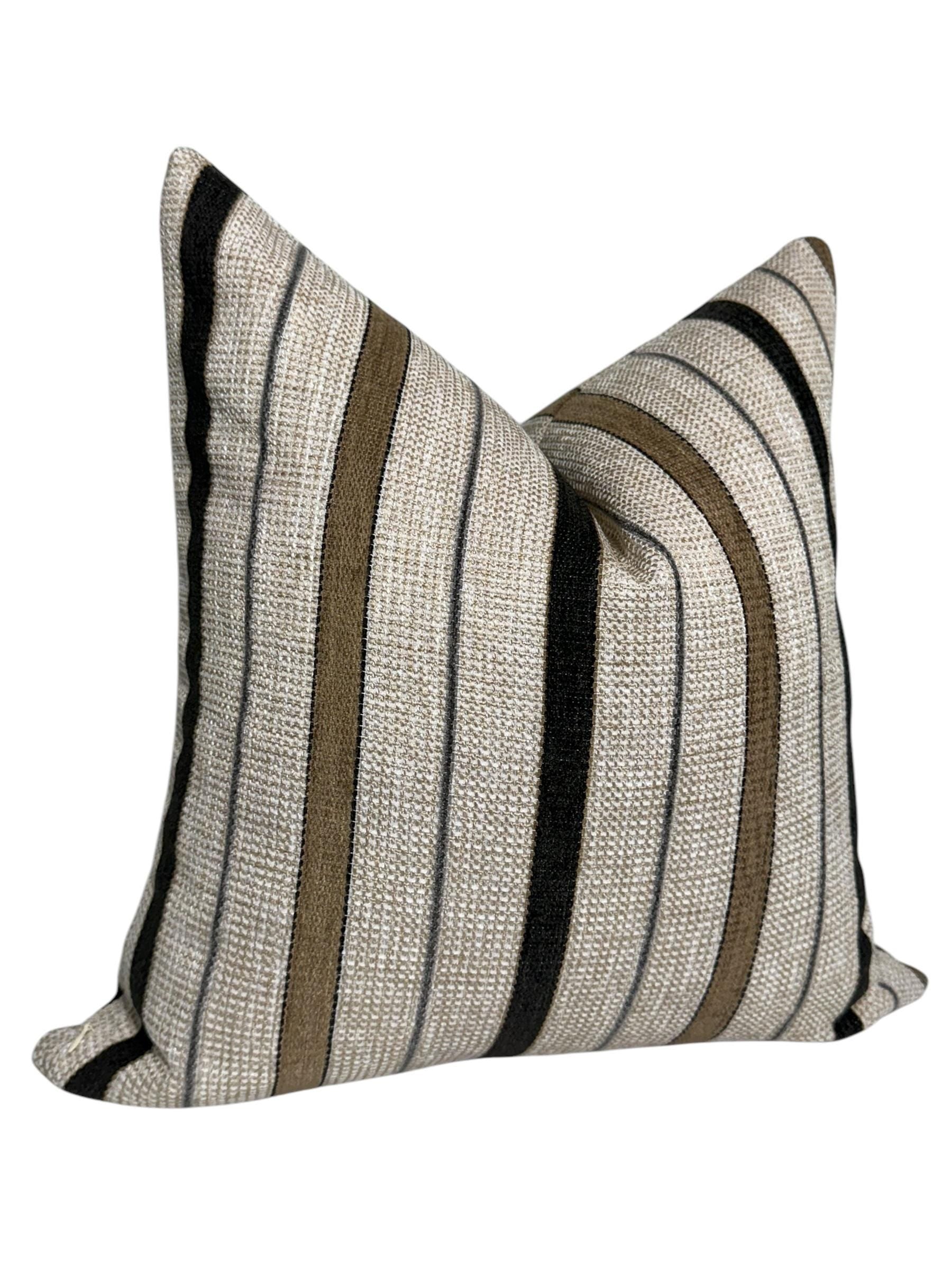 Neutral Striped Pillow Cover | Textured Beige & Black Throw Pillow | Modern Farmhouse Cushion Cover | Handwoven Striped Pillow Cover