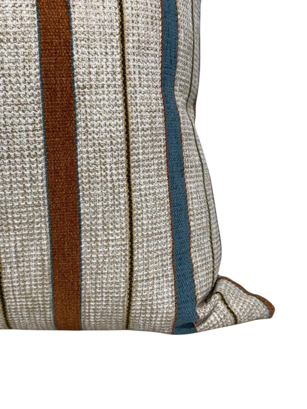 Handwoven Striped Pillow Cover | Beige, Brown, and Blue Cushion