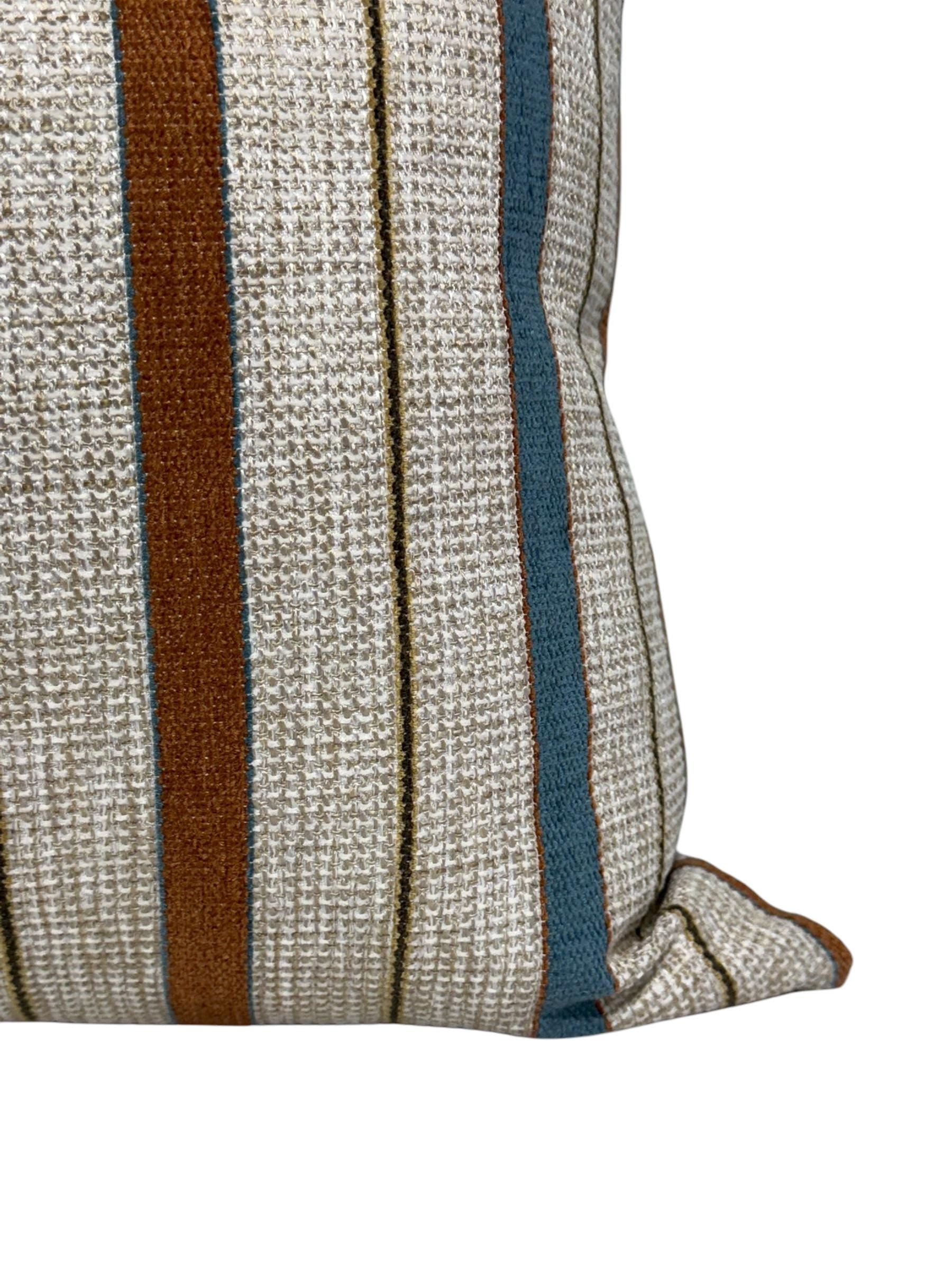 Handwoven Striped Pillow Cover | Beige, Brown, and Blue Cushion