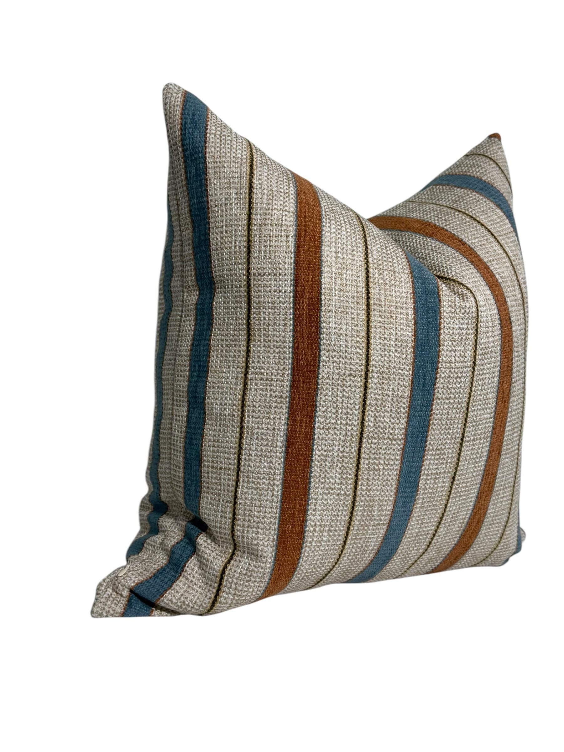 Handwoven Striped Pillow Cover | Beige, Brown, and Blue Cushion