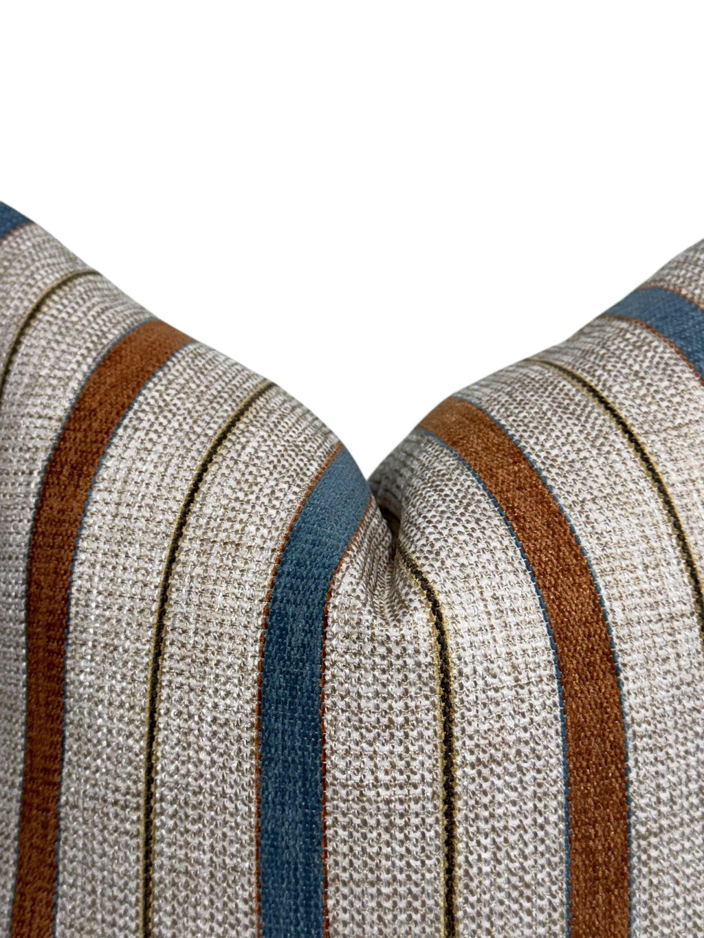 Handwoven Striped Pillow Cover | Beige, Brown, and Blue Cushion