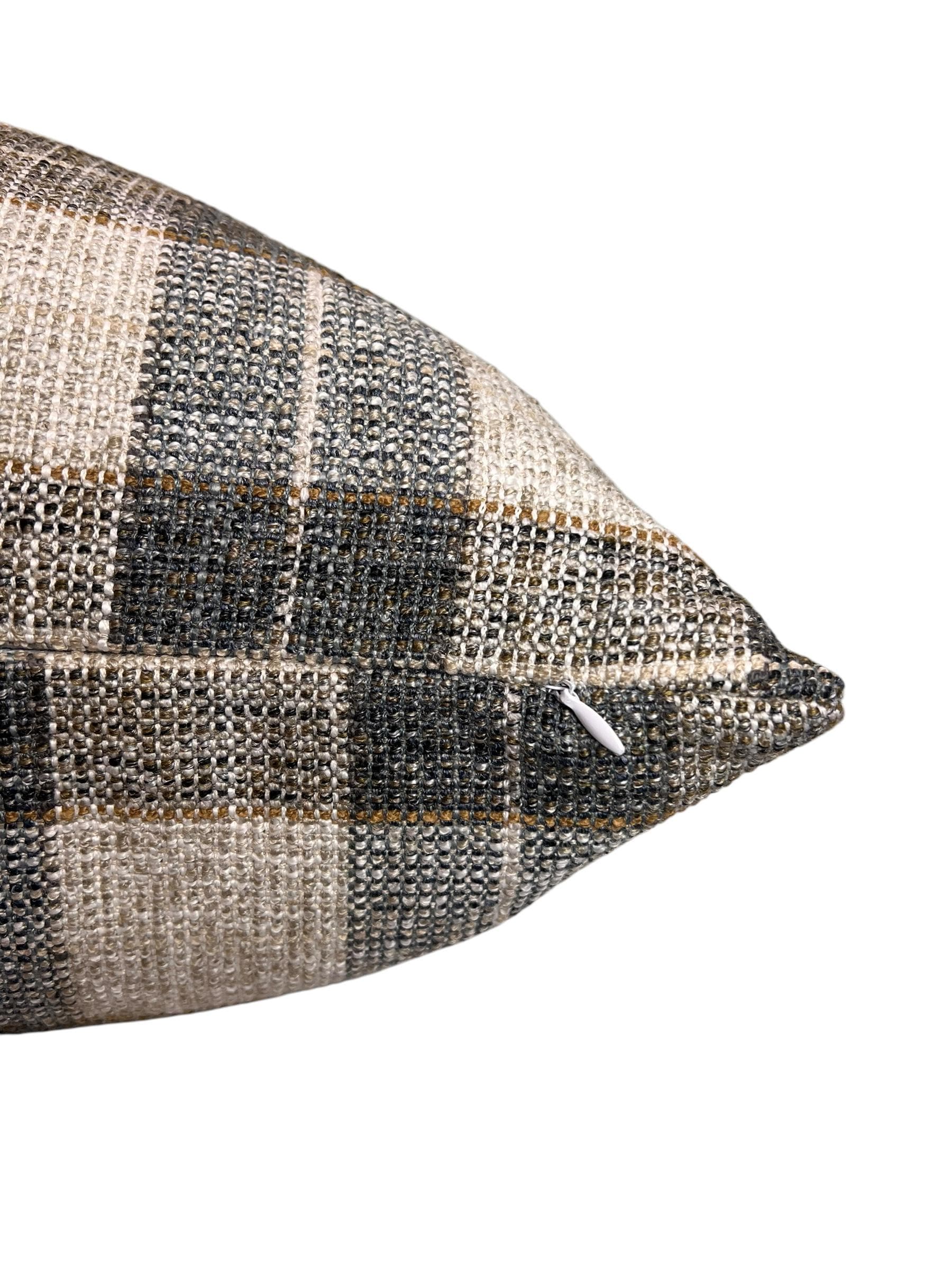 Neutral Beige Gray, Plaid Linen Pillow Cover, Farmhouse Cushion