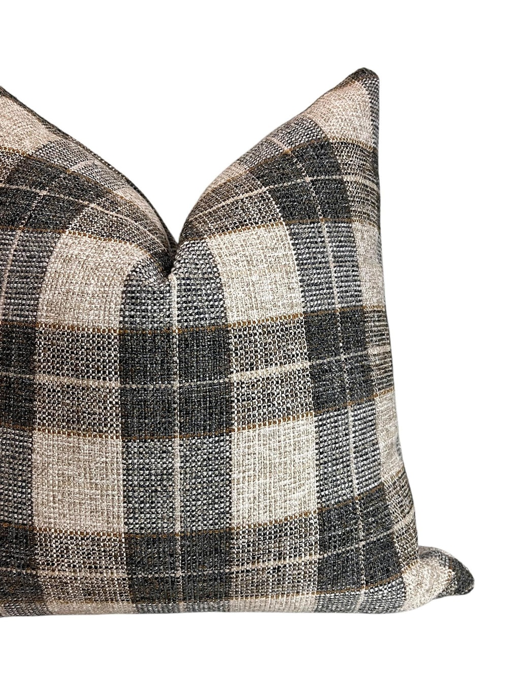 Neutral Beige Gray, Plaid Linen Pillow Cover, Farmhouse Cushion