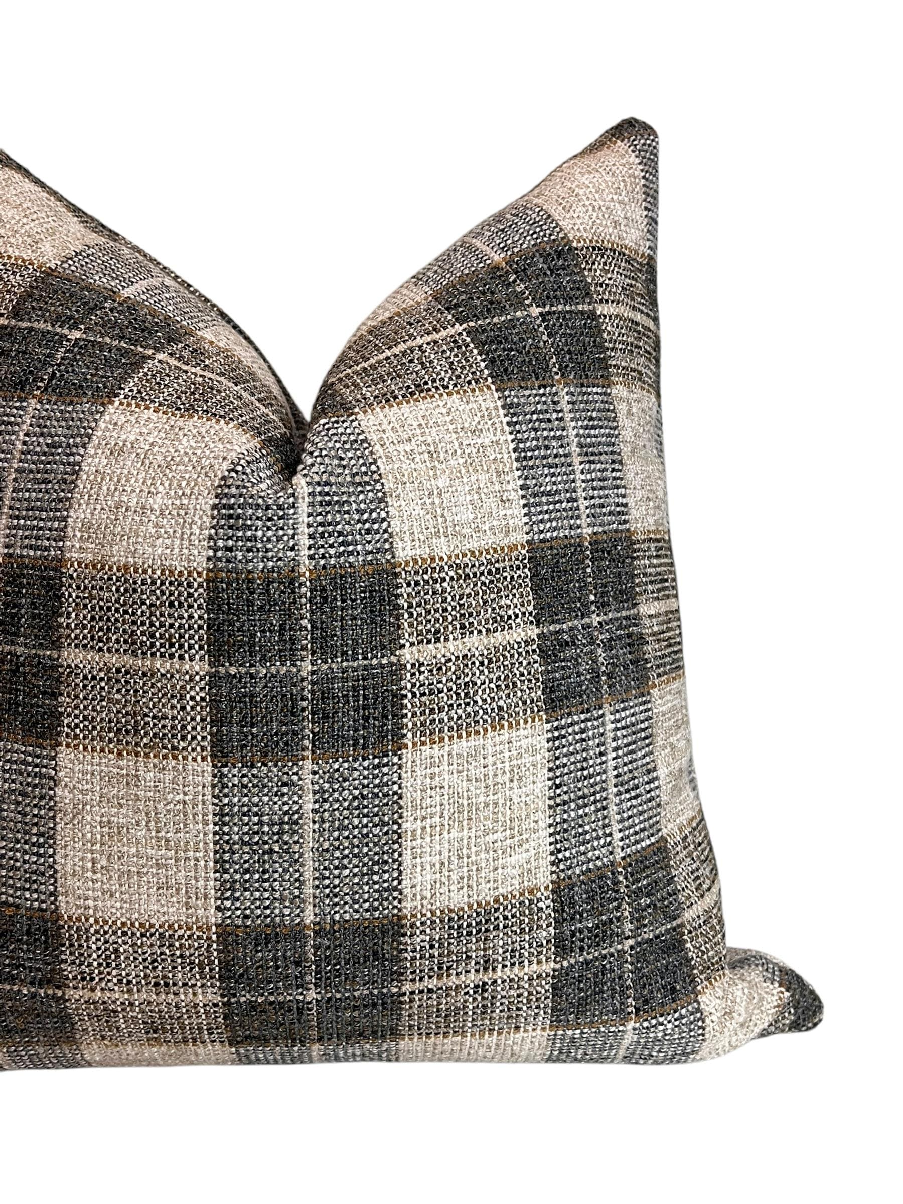 Neutral Beige Gray, Plaid Linen Pillow Cover, Farmhouse Cushion