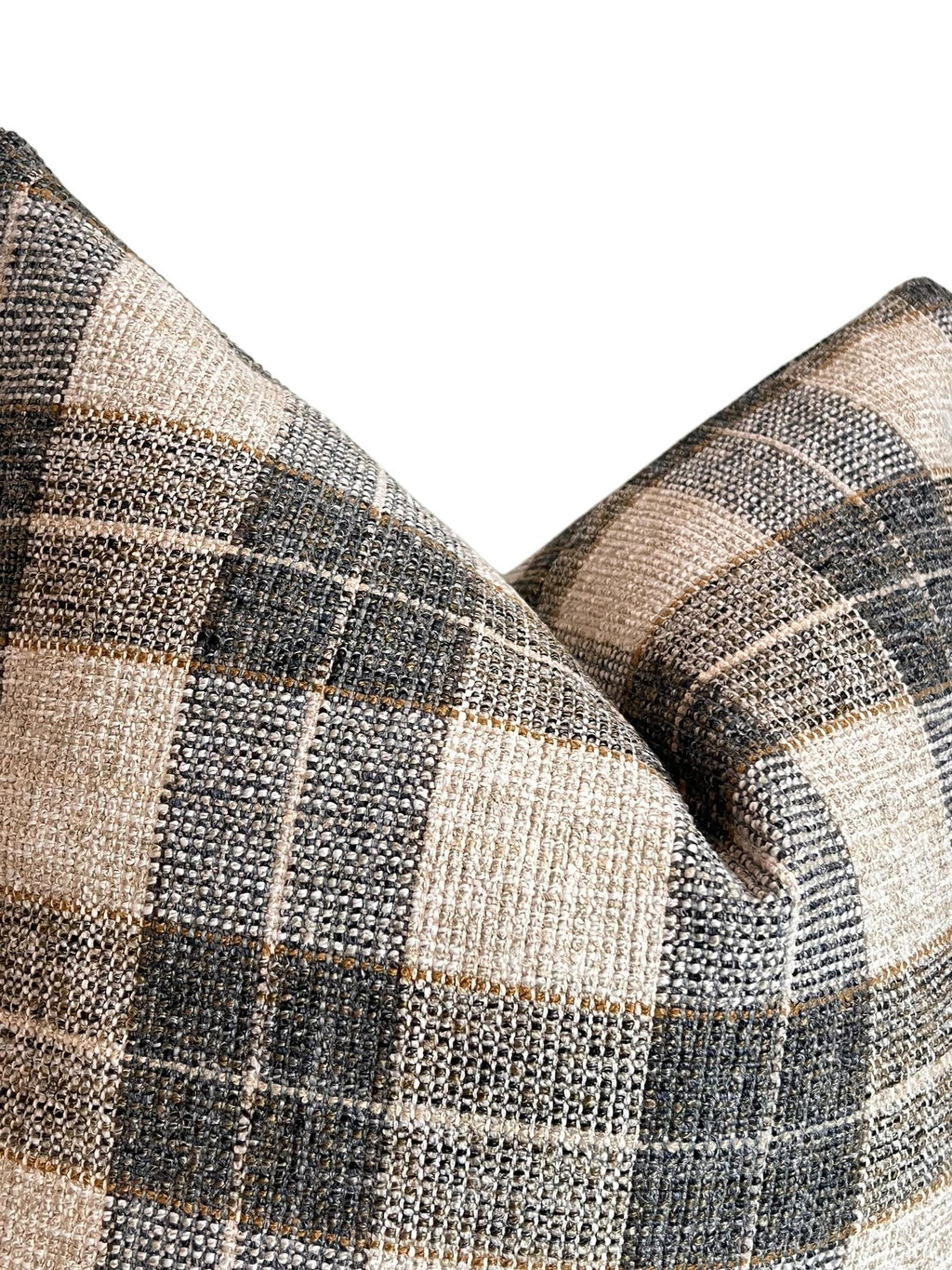 Neutral Beige Gray, Plaid Linen Pillow Cover, Farmhouse Cushion