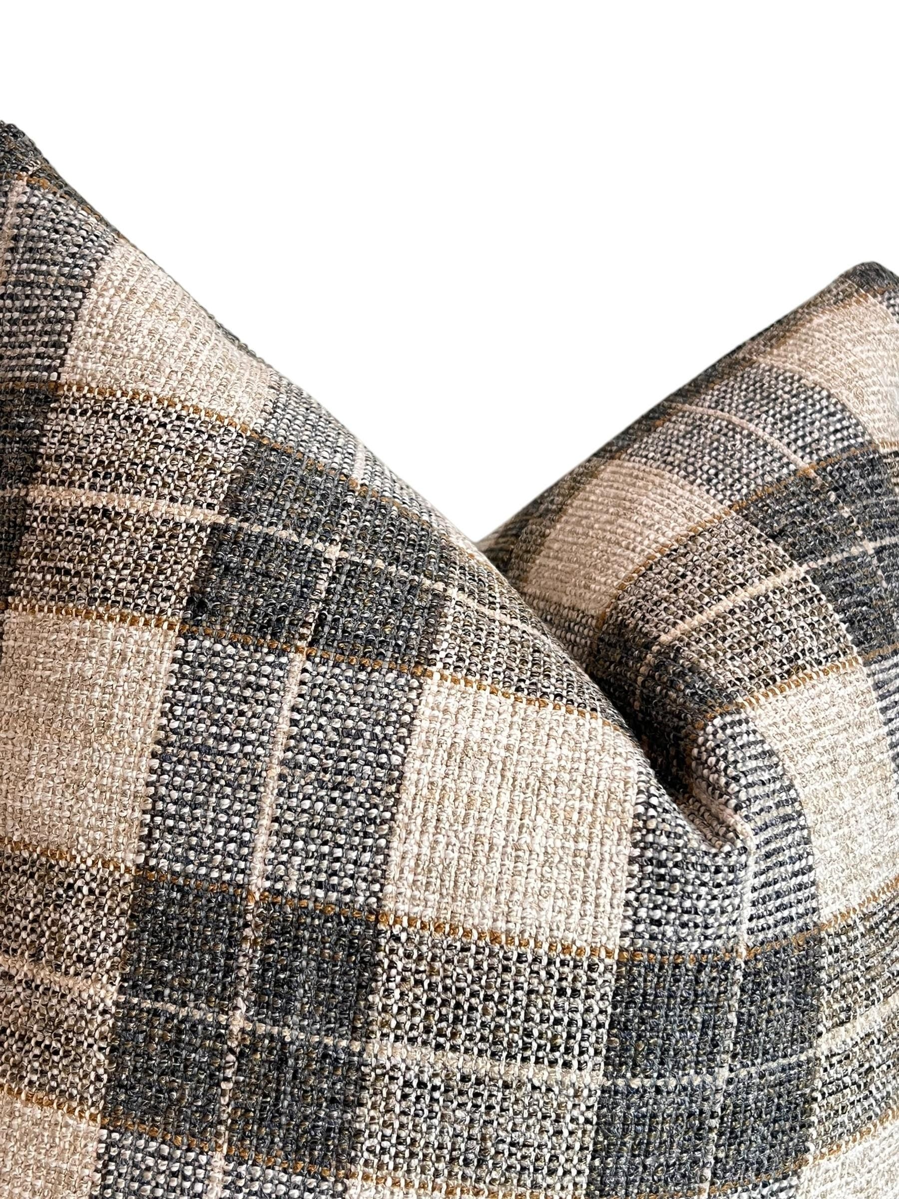 Neutral Beige Gray, Plaid Linen Pillow Cover, Farmhouse Cushion