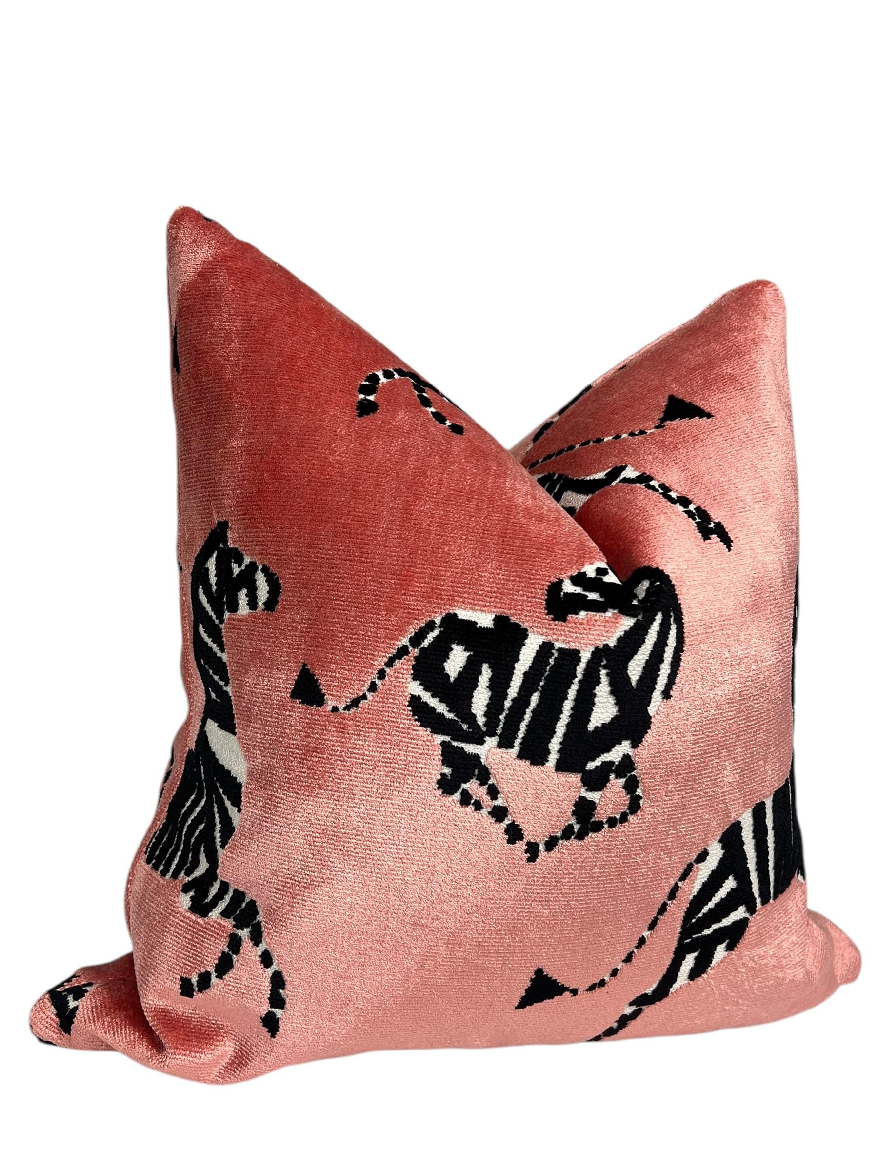 Dancing Zebra Pink Velvet Pillow Cover, Exotic Animal Print Pillow Cover, Safari Decor Velvet Pillow, Pink and Black Zebra Cushion