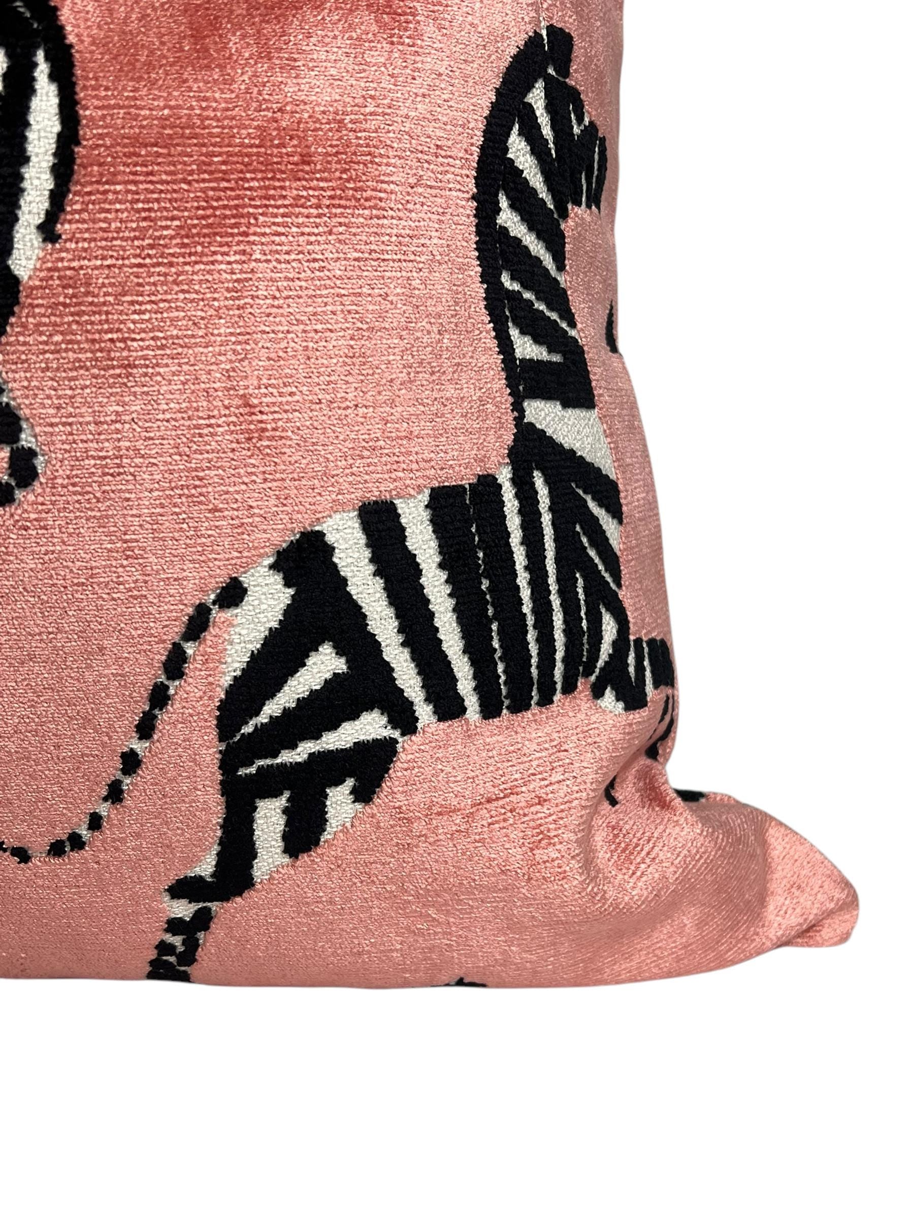 Dancing Zebra Pink Velvet Pillow Cover, Exotic Animal Print Pillow Cover, Safari Decor Velvet Pillow, Pink and Black Zebra Cushion