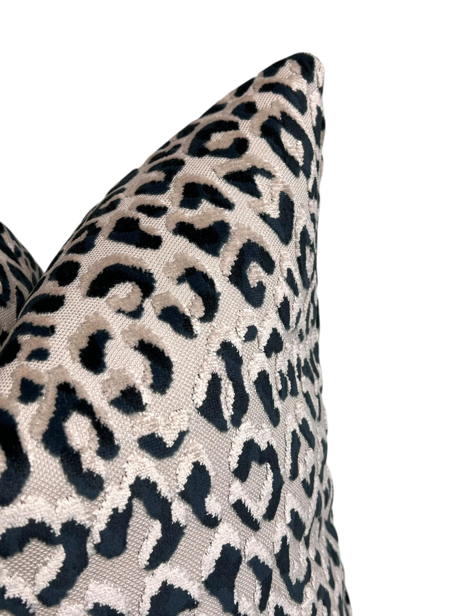 Handmade Blue Leopard Print Velvet Pillow Cover