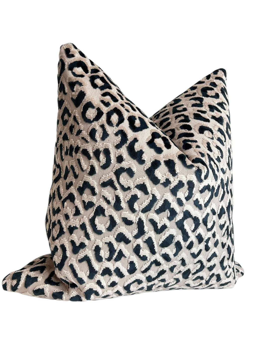 Handmade Blue Leopard Print Velvet Pillow Cover